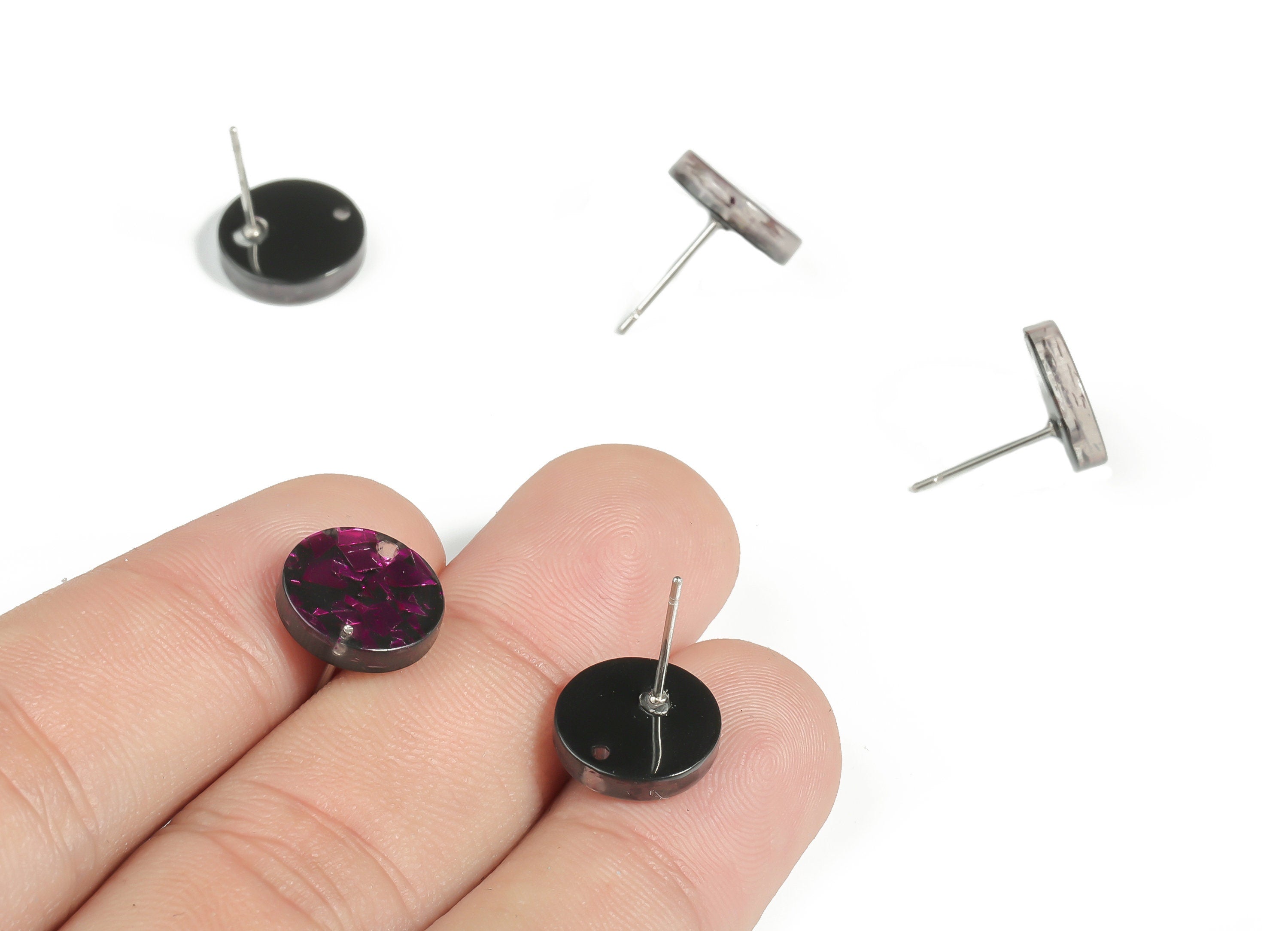 Acrylic Round Earring Post - Acrylic Round Earring Stud - Earring Post Findings - Color Code: A636- 11.72x11.64x2.77mm - AC1139-A636 - DOMEDBAZAAR