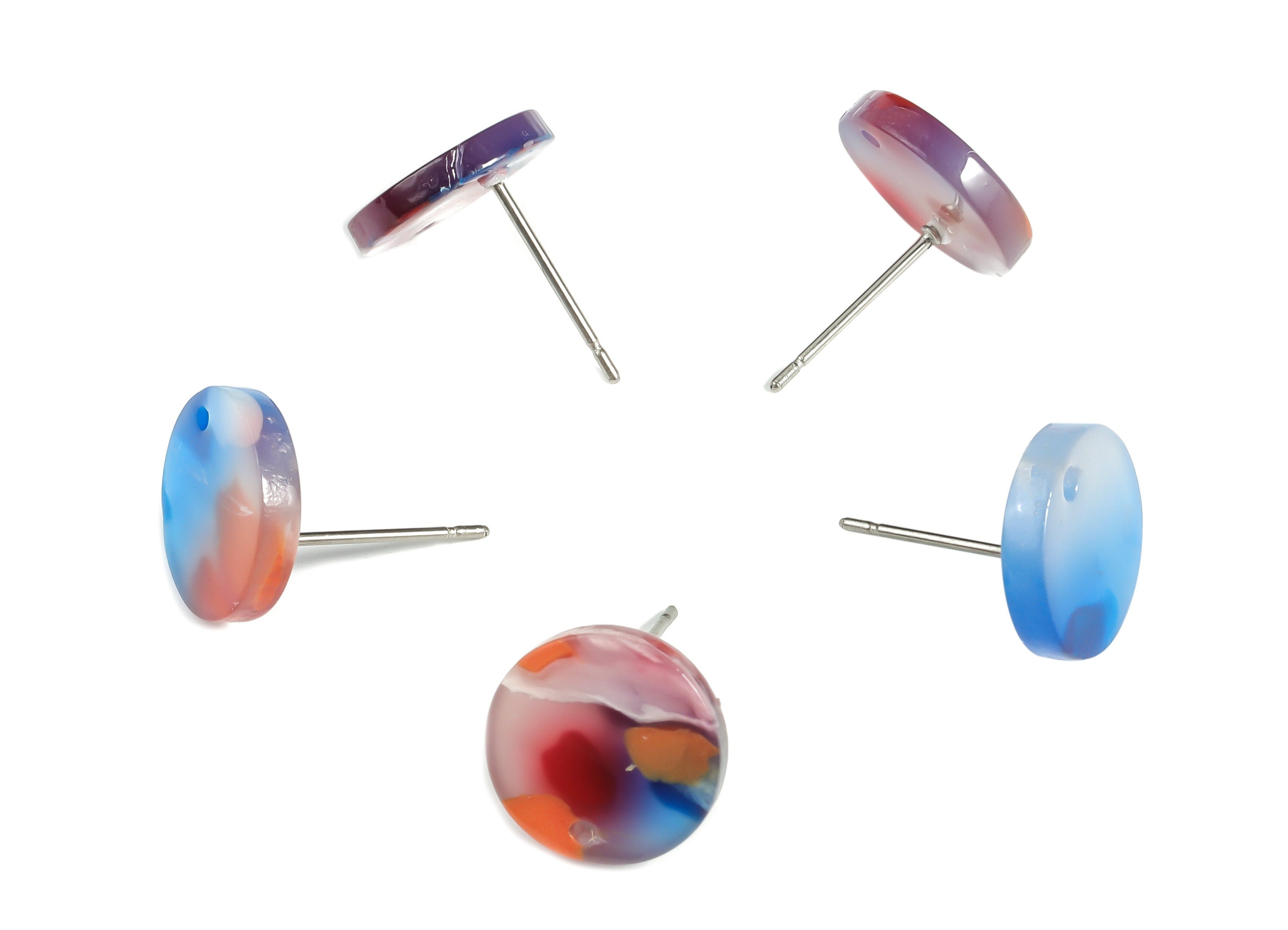 Acrylic Round Earring Post - Acrylic Round Earring Stud - Earring Post Findings - Color Code: A608- 11.72x11.64x2.37mm - AC1139-A608 - DOMEDBAZAAR