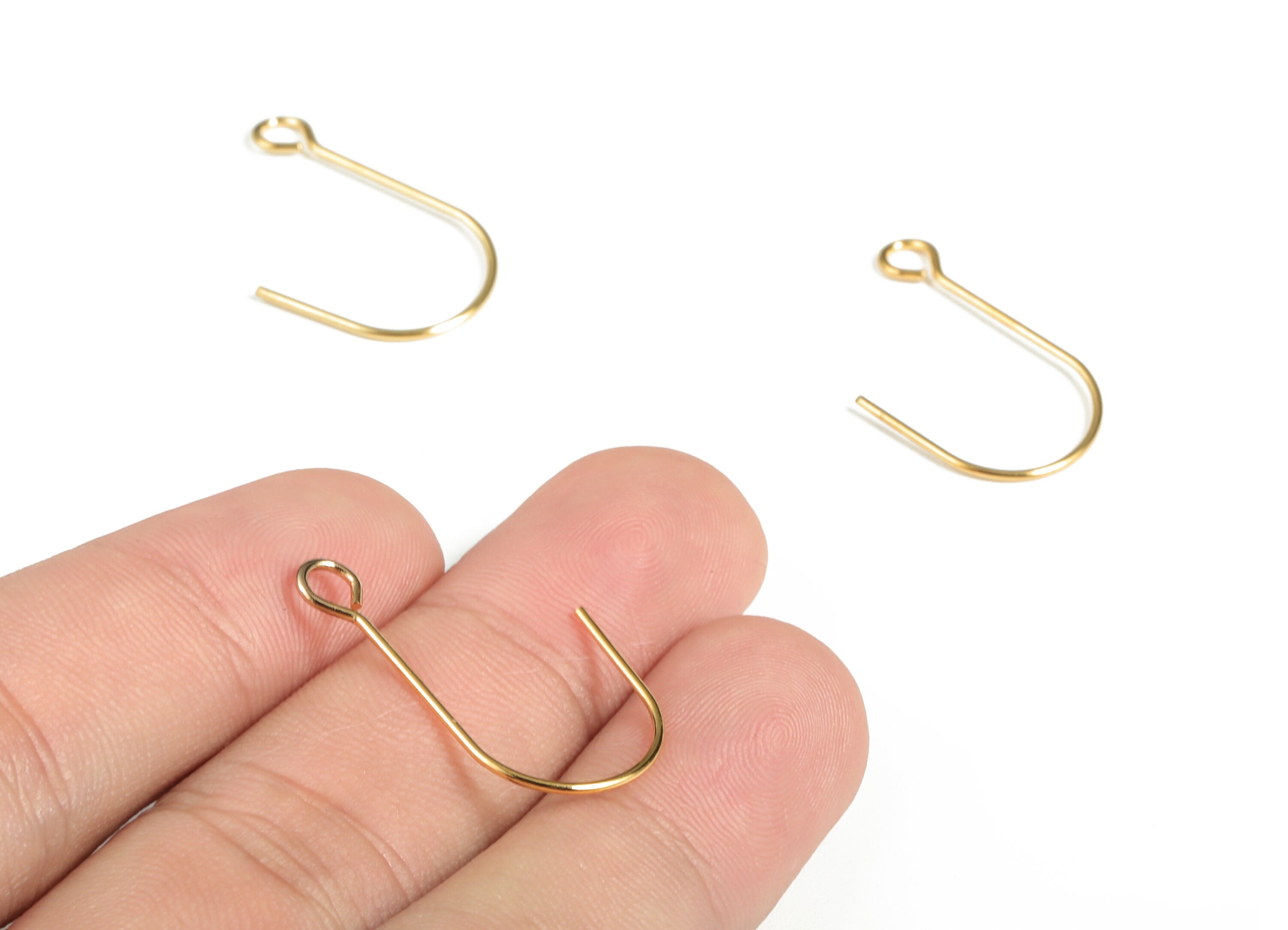 Brass Earring Hooks - 18K Real Gold Plated - Brass Gold Earring Wires - Brass Jewelry Making Supplies - 25.83x15.28x14.47mm - RGP3029 - DOMEDBAZAAR