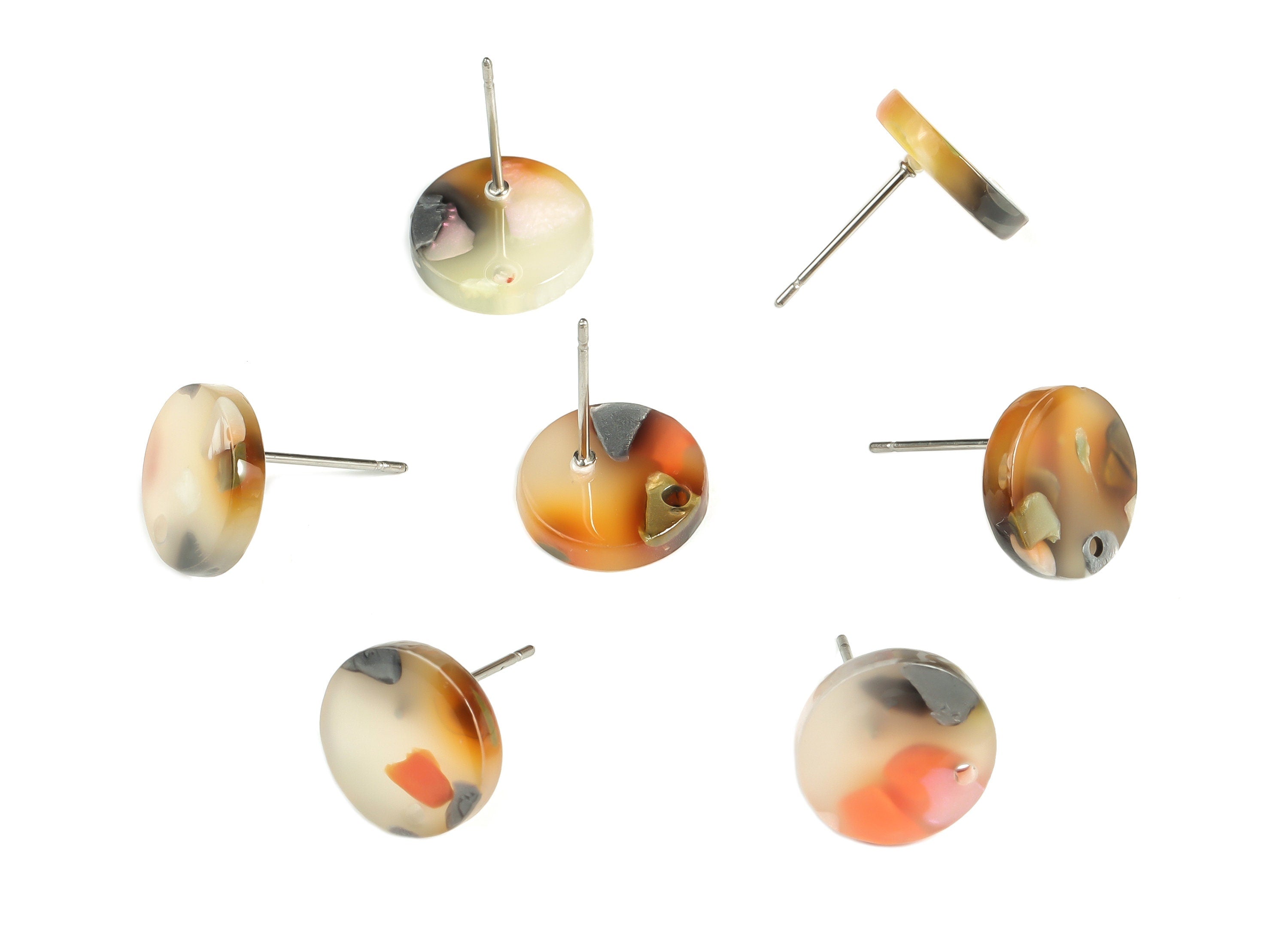 Acrylic Round Earring Stud - Acrylic Round Earring Post - Earring Post Findings - Color Code: A607- 11.74x11.71x2.41mm - AC1139-A607 - DOMEDBAZAAR