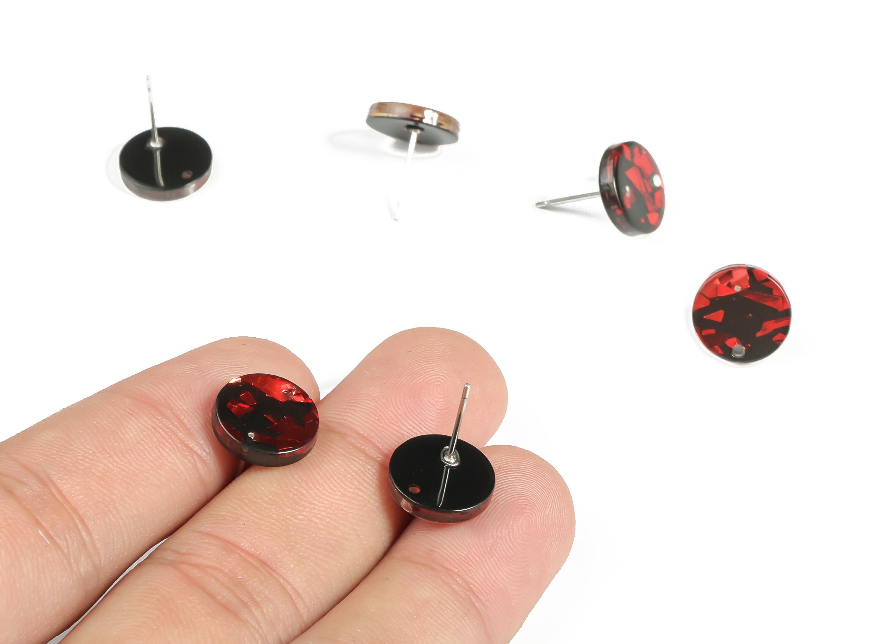 Acrylic Round Earring Stud - Acrylic Circle Earring Post - 316 Surgical Stainless Steel - Color Code: A637 - 11.75x11.69x2.4mm - AC1139-A637 - DOMEDBAZAAR