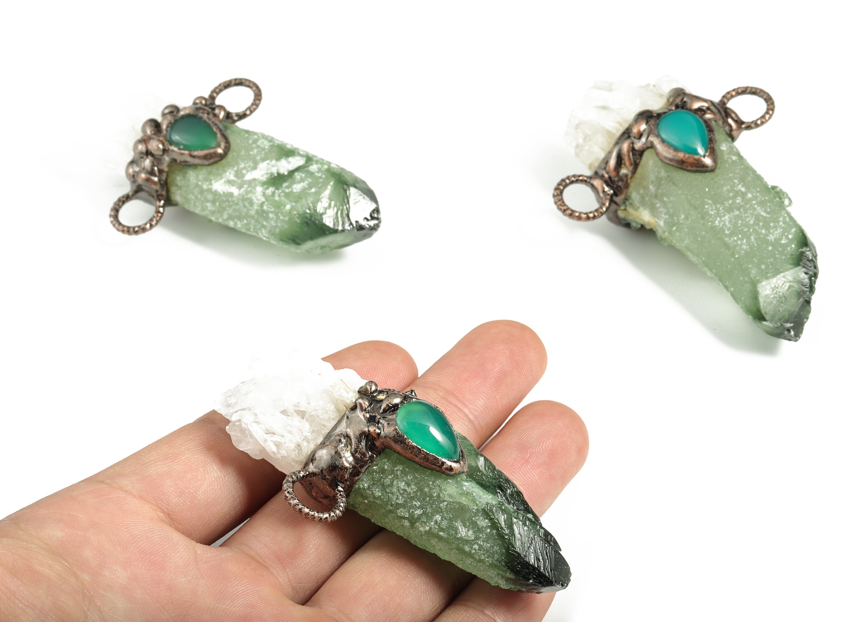 Green Crystal Pendant - Green Agate Eye Pendant – White Crystal Jewelry – DIY Jewelry Supplies – Average Size - 77.66x51.80x30.33mm - NS1353 - DOMEDBAZAAR