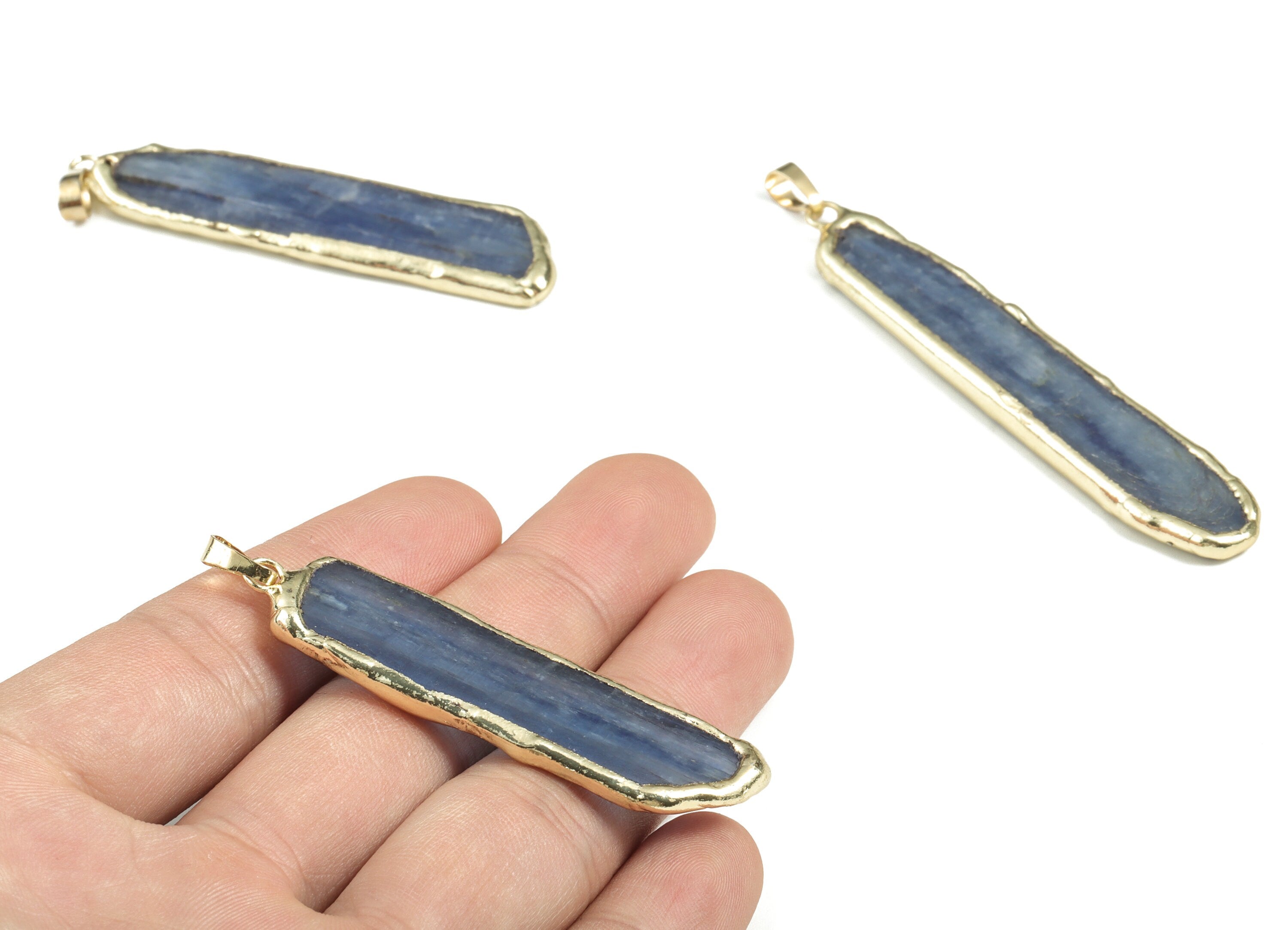 kyanite Pendant - Long Vertical Design Kyanite Gemstone – DIY Jewelry Making - Average Size - 76.72× 12.8× 6.81mm - NS1385 - DOMEDBAZAAR