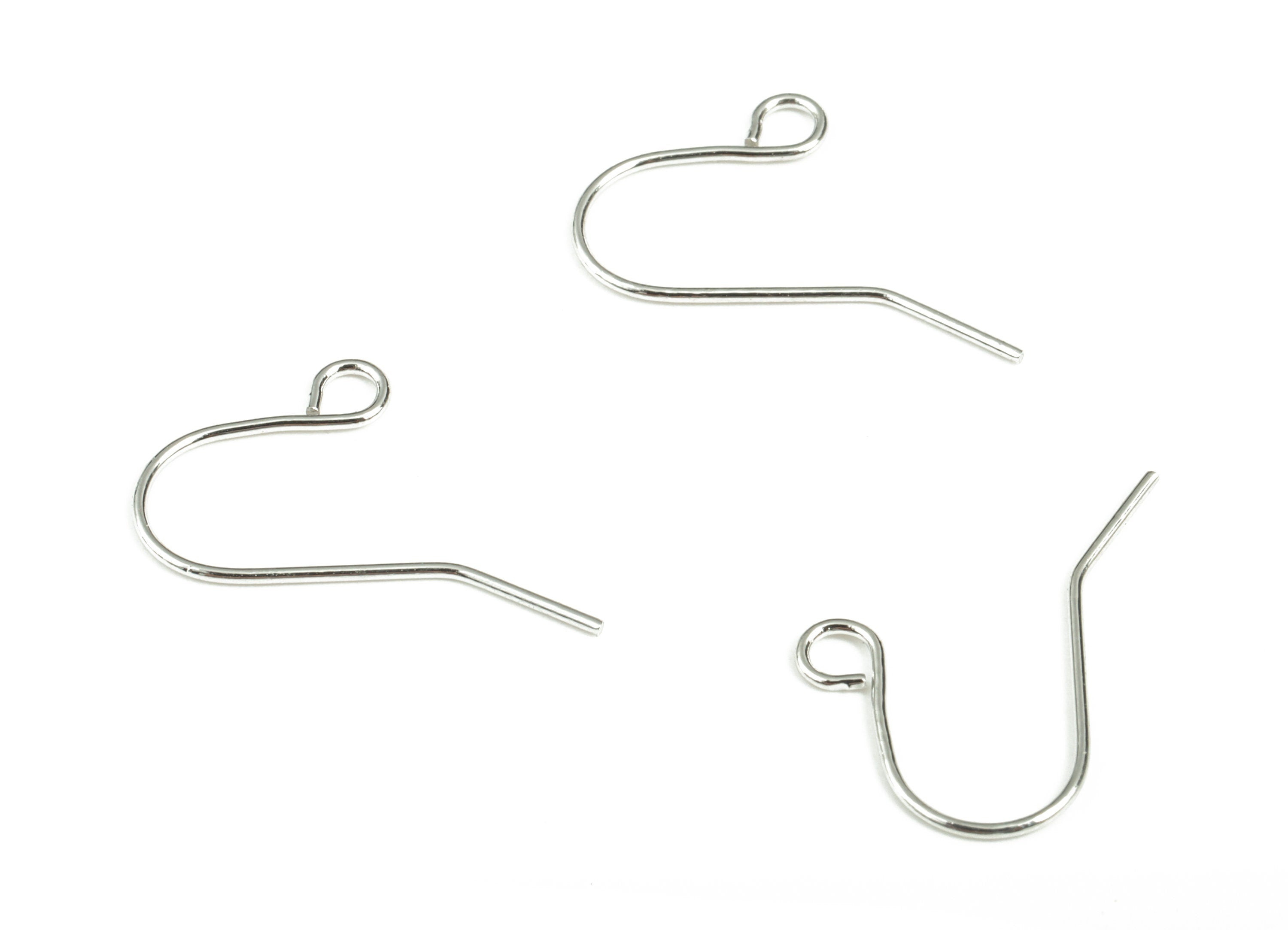 Brass Earring Hooks - Silver Earring Wires - 18K Real White Gold Plating - Jewelry Making Supplies - 18.59x11.35x0.6mm - RGP2918S - DOMEDBAZAAR