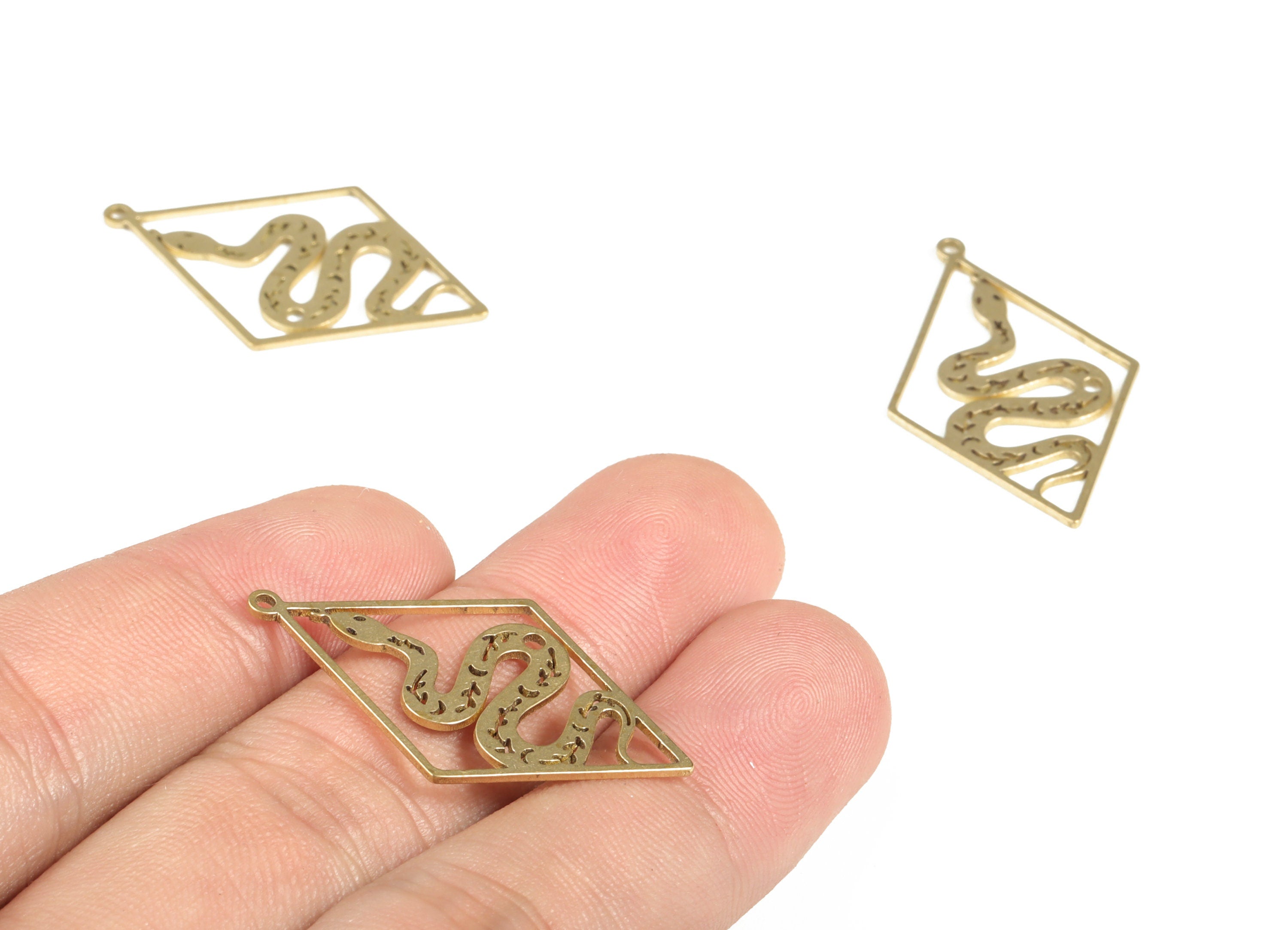 Brass Diamond Snake Earring Charms - Raw Brass Diamond Snake Pendant - Earring Findings - Jewelry Supplies - 33.94x20.81x1.06mm - PP4002 - DOMEDBAZAAR