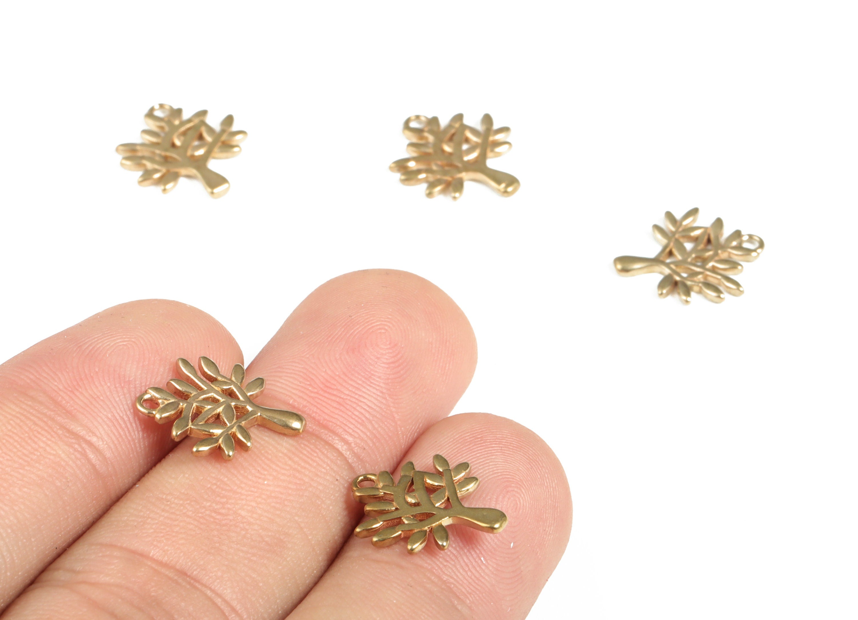 Brass Tree Earring Charms - Raw Brass Tree Pendant - Earring Findings - Jewelry Making Supplies - 14.29x12.43x1.24mm - PP4040 - DOMEDBAZAAR