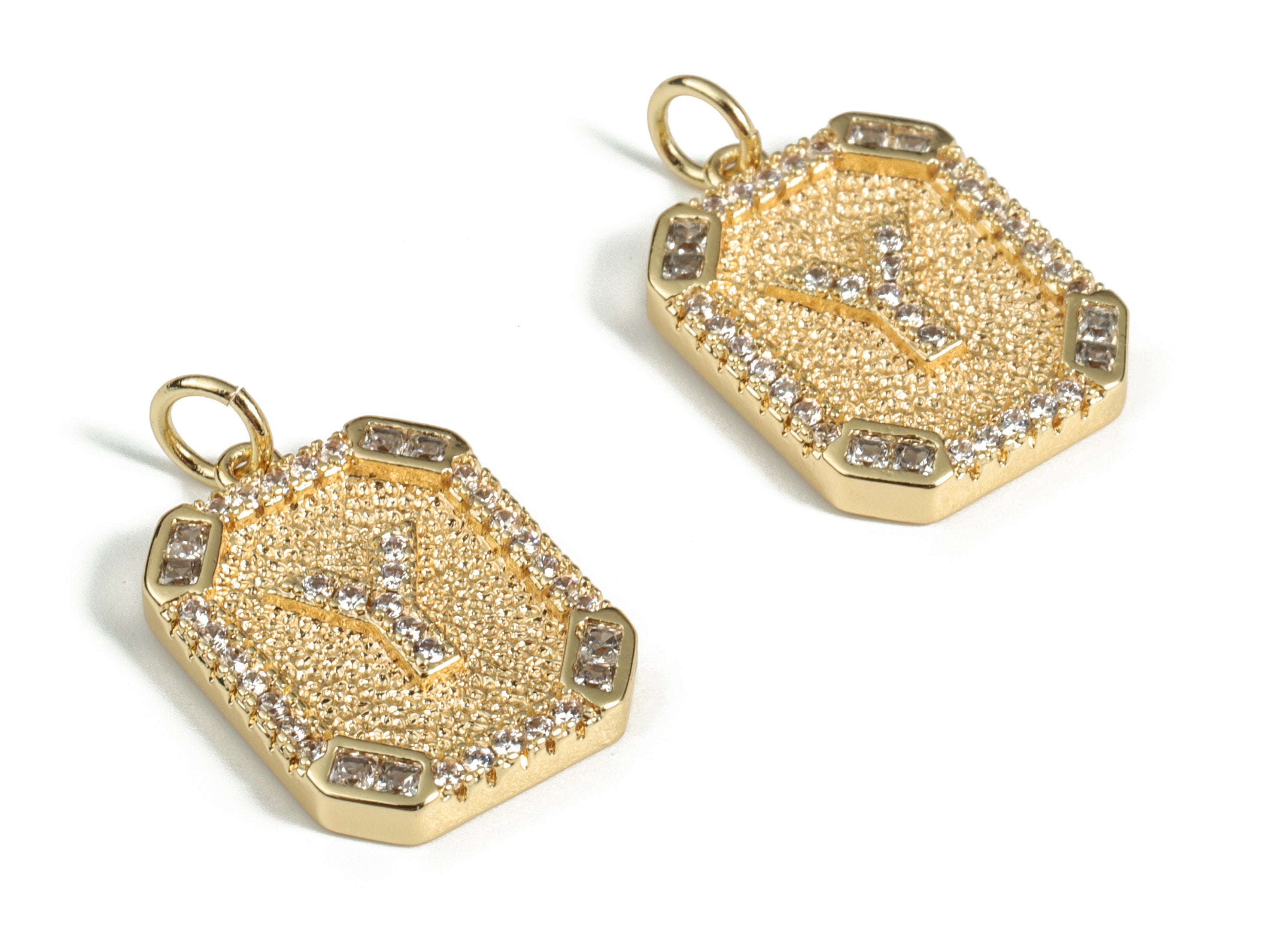 Brass Square Letter Y Earring Charm With Zircons - 18k Real Gold Plated Brass - Initial Y Gold Square Pendant - 22.89x13.97x2.7mm - RGP3135Y - DOMEDBAZAAR