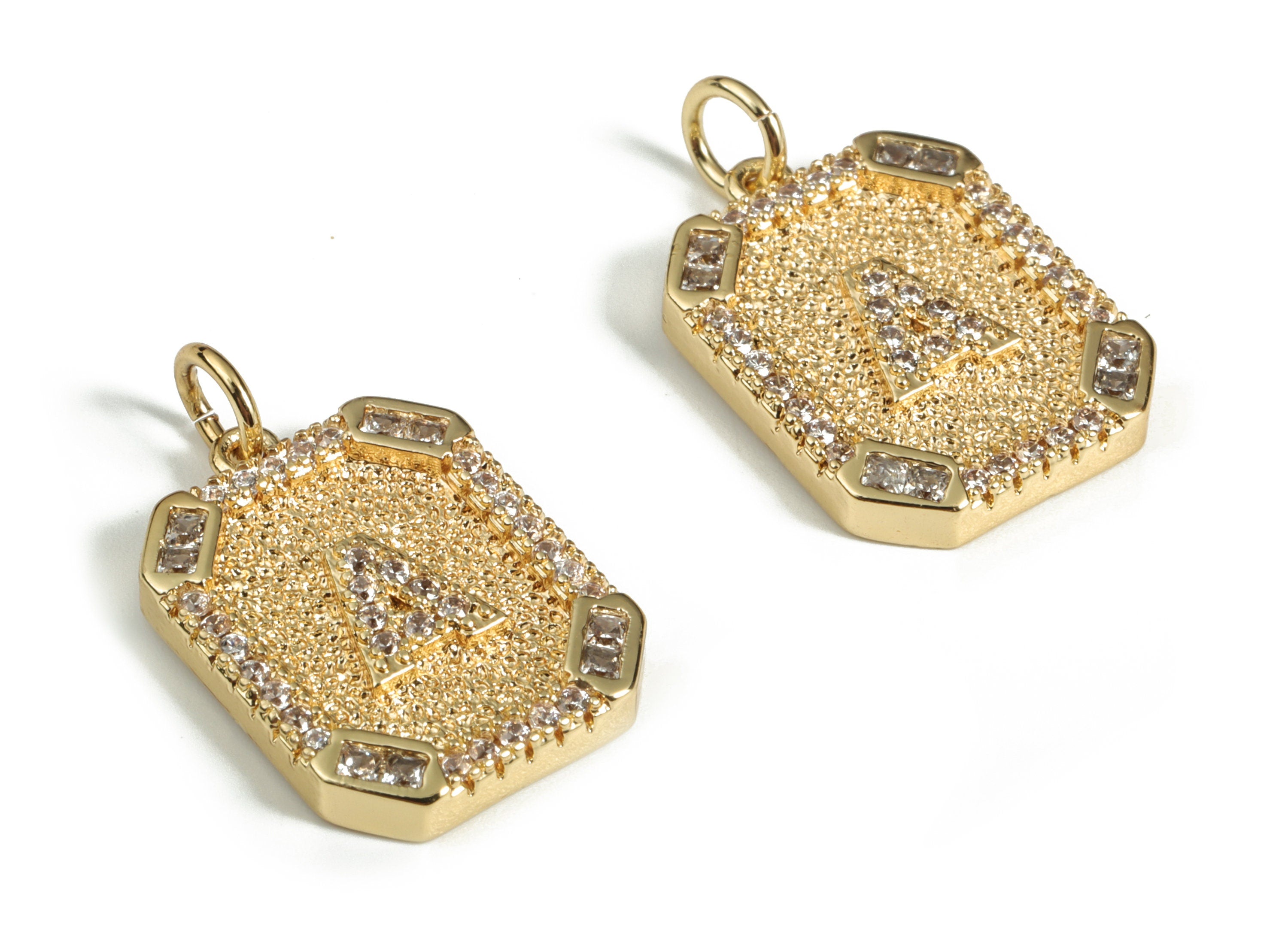 Brass Square Letter A Earring Charm With Zircons -18k Real Gold Plated Brass - Initial A Gold Square Pendant -22.89x13.97x2.7mm - RGP3135A - DOMEDBAZAAR