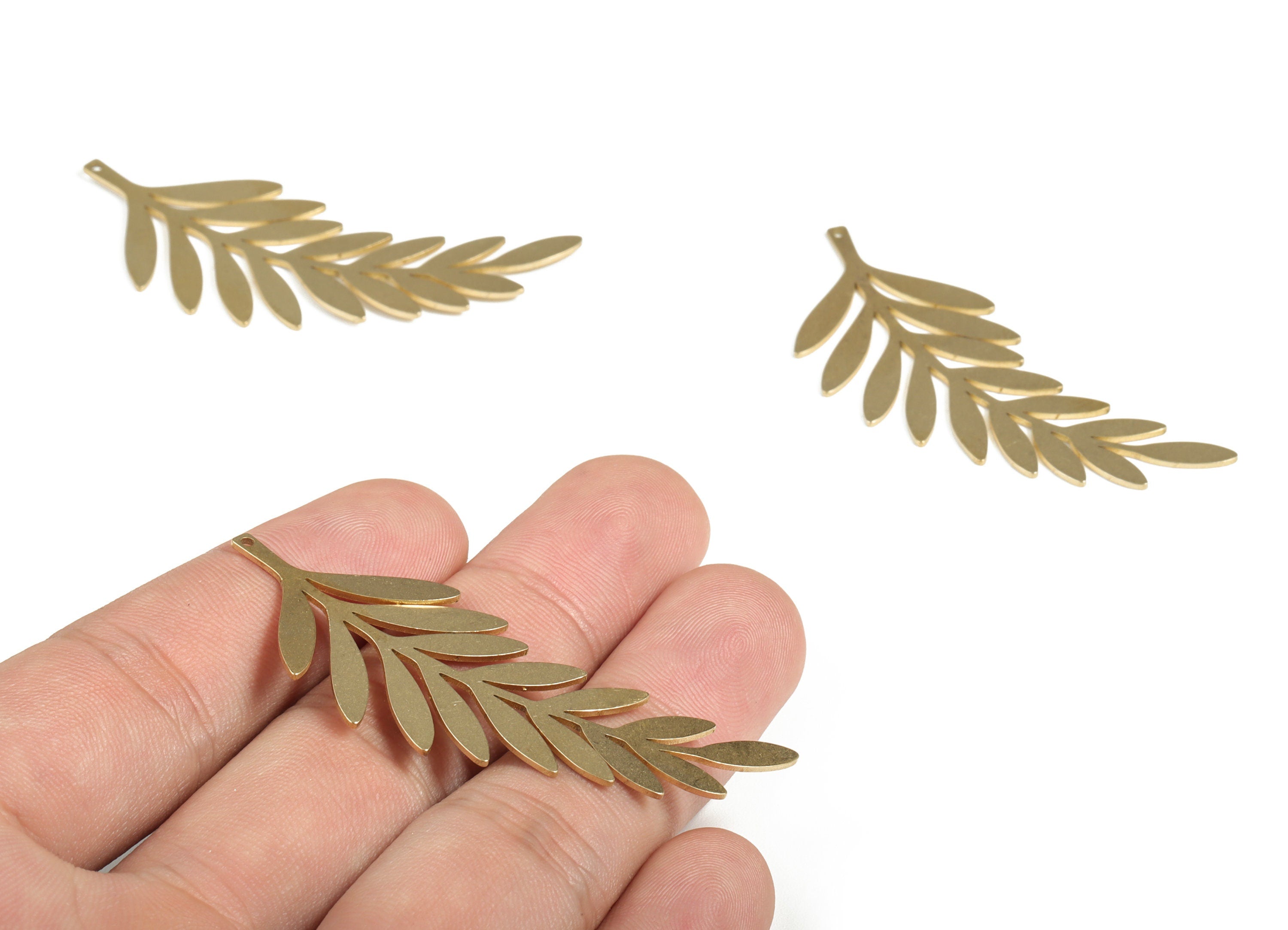 Brass Branch Earring Charms - Raw Brass Leaf Pendant - Leaf Branch - Earrings Finding –Brass Jewelry Supplies - 48.58x20.34x0.8mm - PP4010 - DOMEDBAZAAR