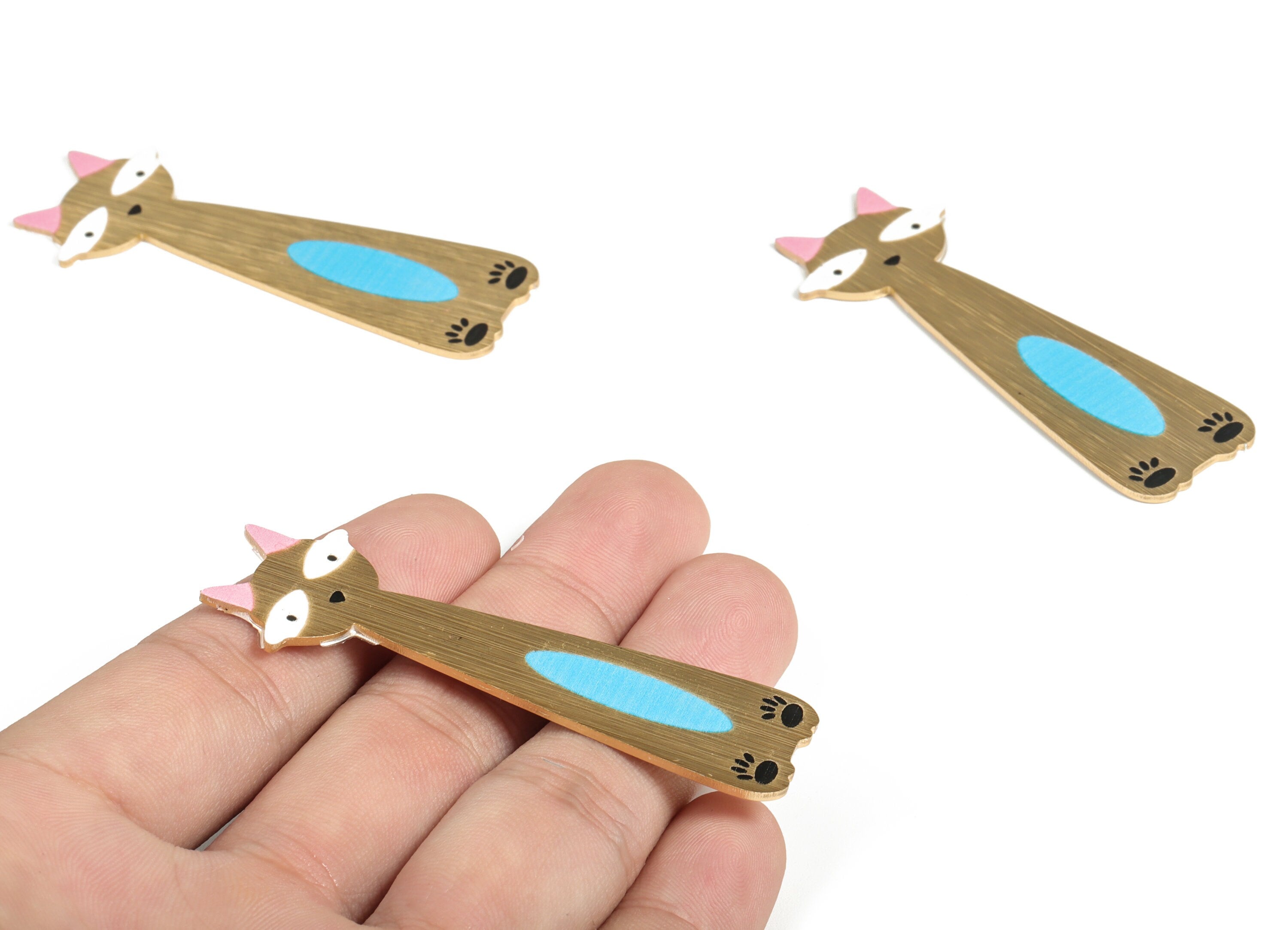 Aluminium Cat for Hair Barrette - Aluminium Cat Hair Clip - Gold Tone Plated Cat Charm - Jewelry Supplies - 65.54x23.86x1.2mm -AA1146A - DOMEDBAZAAR