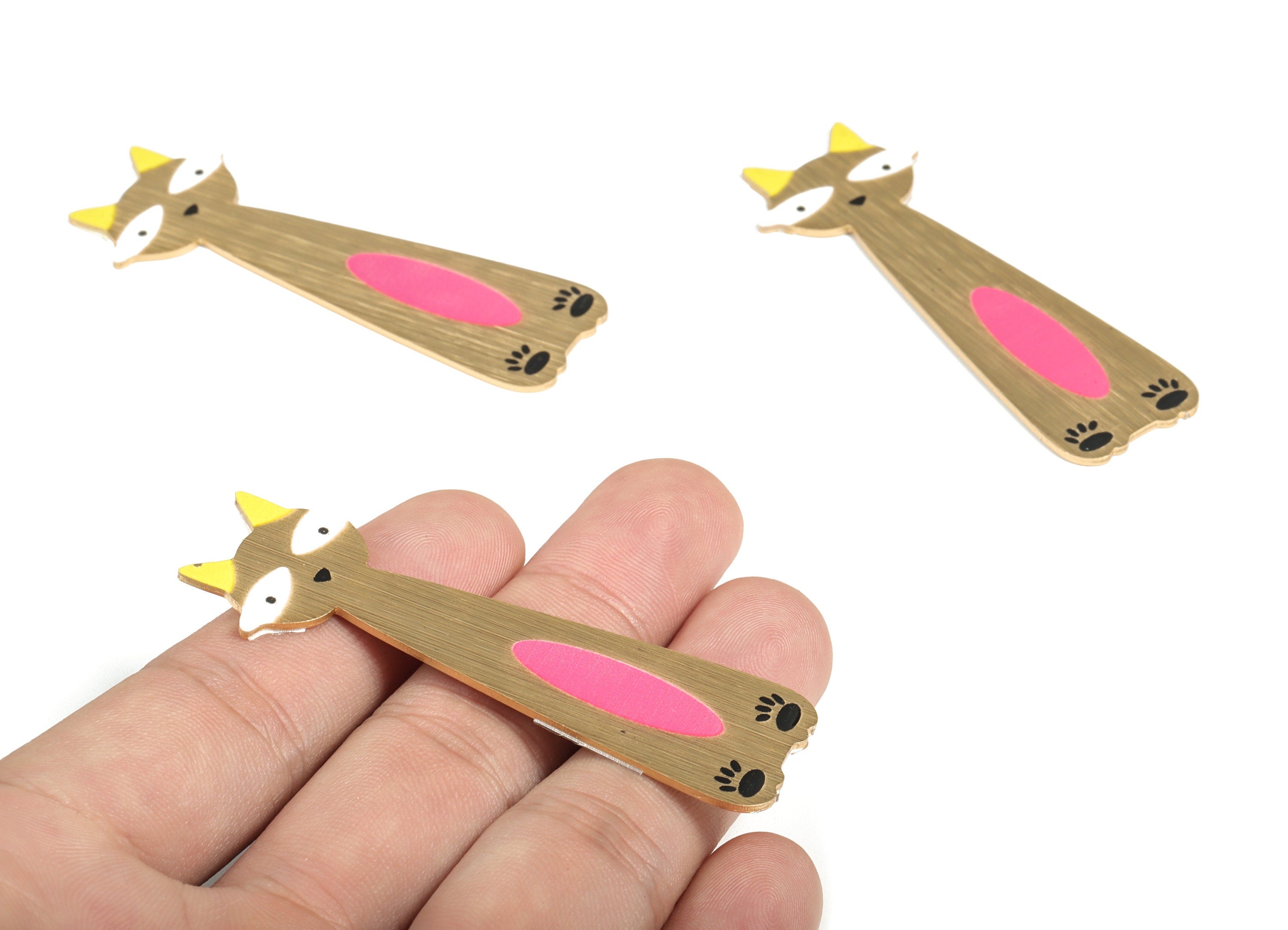 Aluminium Cat Hair Clip - Gold Tone Plated Cat Charms - Aluminium Cat for Hair Barrette - Jewelry Supplies - 65.54x23.86x1.2mm -AA1146B - DOMEDBAZAAR