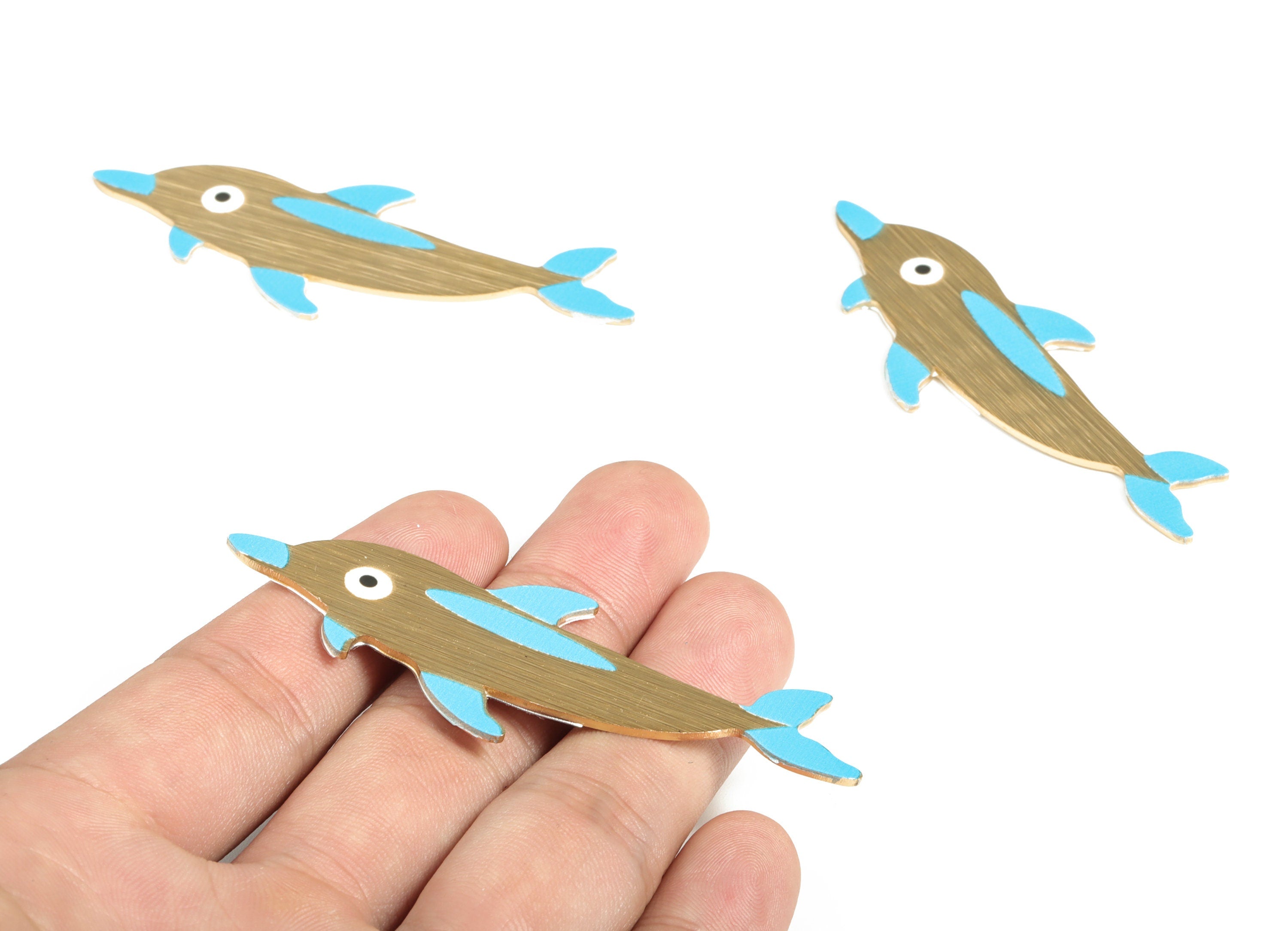 Aluminium Dolphin for Hair Barrette – Aluminium Dolphin Hair Clip - Gold Tone Plated Charms - Jewelry Supplies - 73.42x26.51x1.2mm -AA1147A - DOMEDBAZAAR