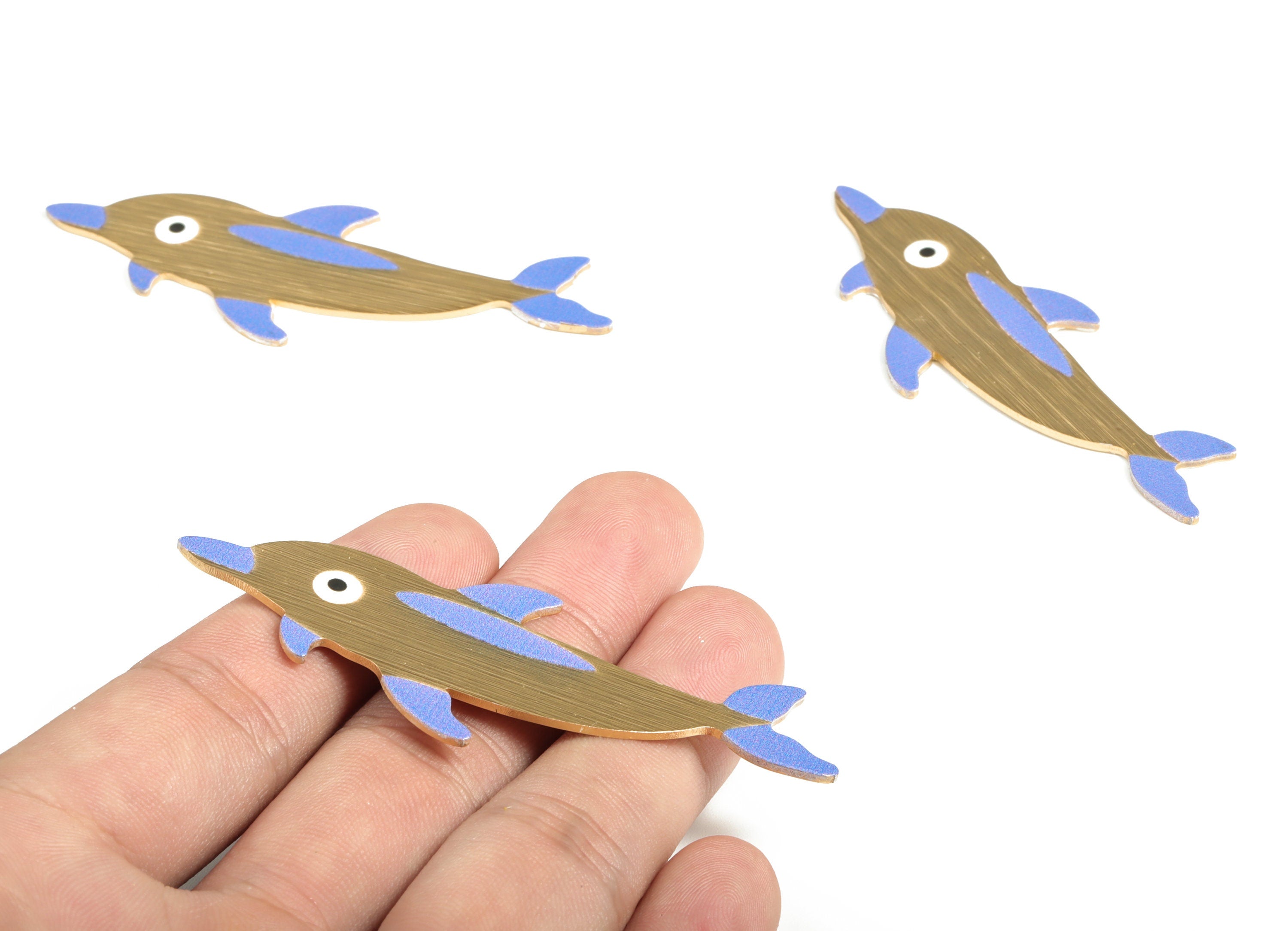 Aluminium Dolphin for Hair Barrette - Gold Tone Plated Charm – Aluminium Dolphin for Hair Clip - Dolphin Charm - 73.42x26.51x1.2mm - AA1147B - DOMEDBAZAAR