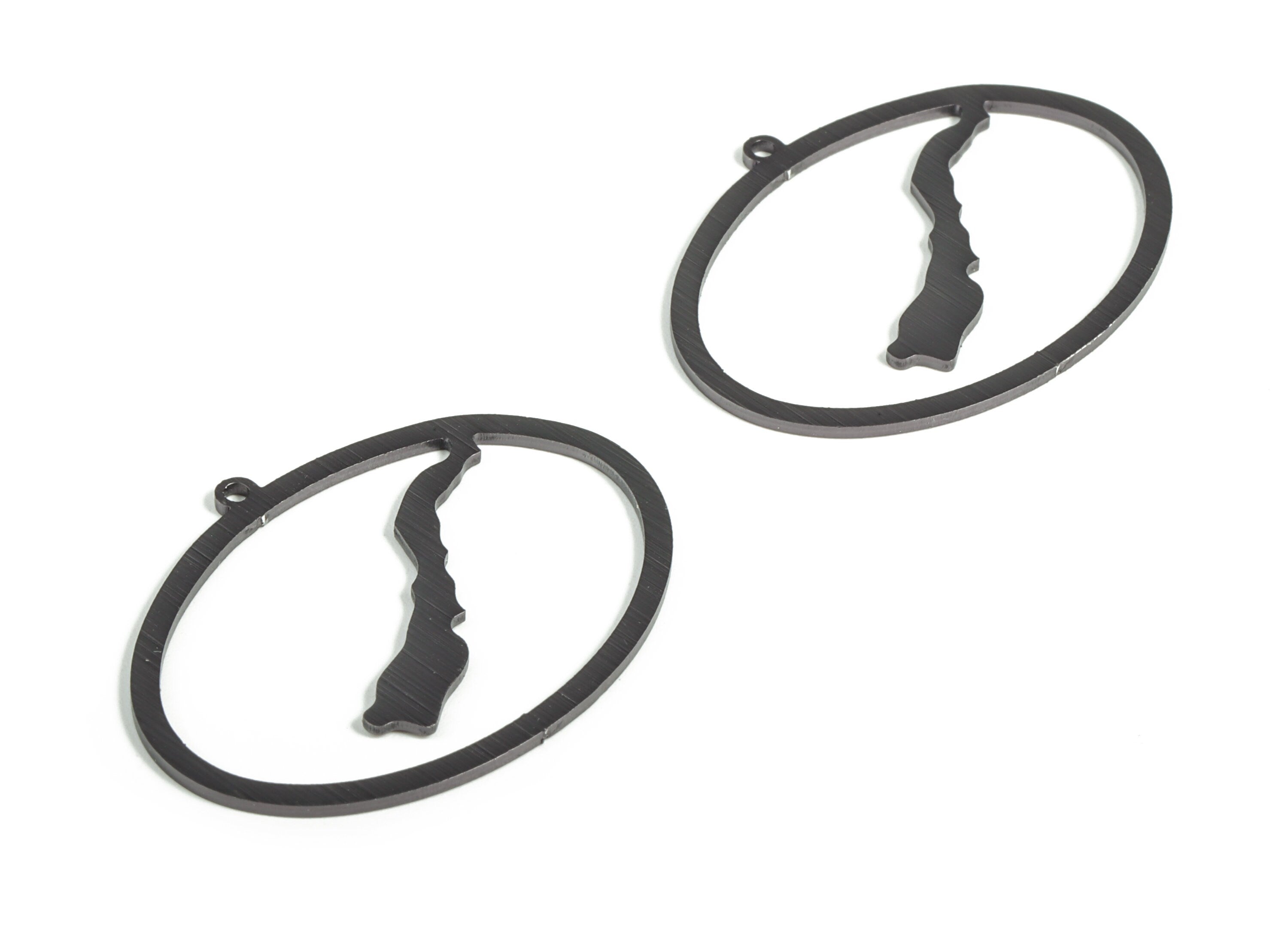 Aluminum Oval Earring Charms - Aluminum Oval Pendant - Anodized Aluminium Charms - Black Plated - Jewelry Supplies - 40.7x30.9x1mm - AA1154A - DOMEDBAZAAR