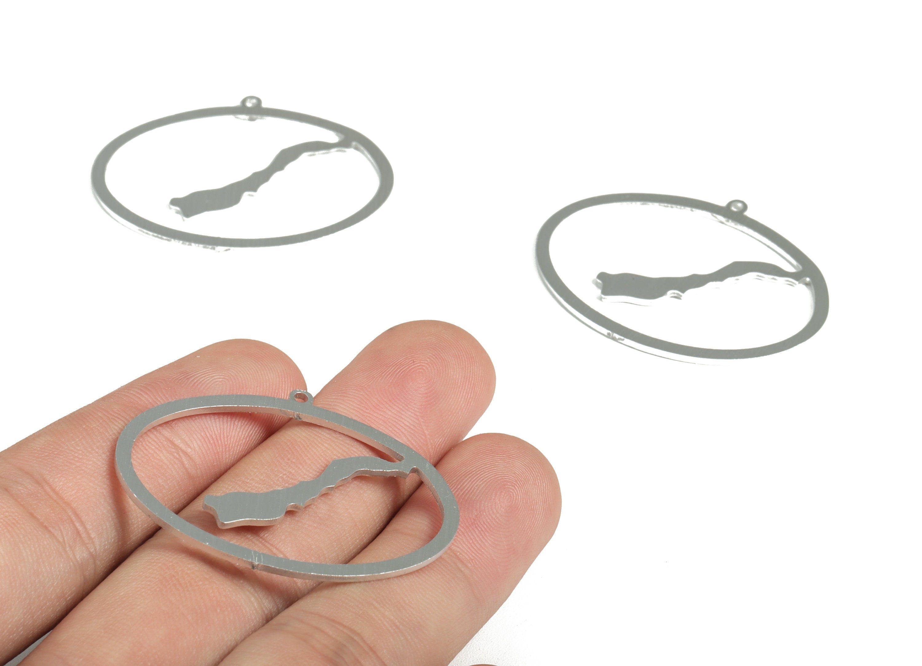 Aluminum Oval Earring Charms - Aluminum Oval Pendant - Anodized Aluminium Charms - Silver Tone Plated - 40.69x30.89x1.1mm - AA1154B - DOMEDBAZAAR