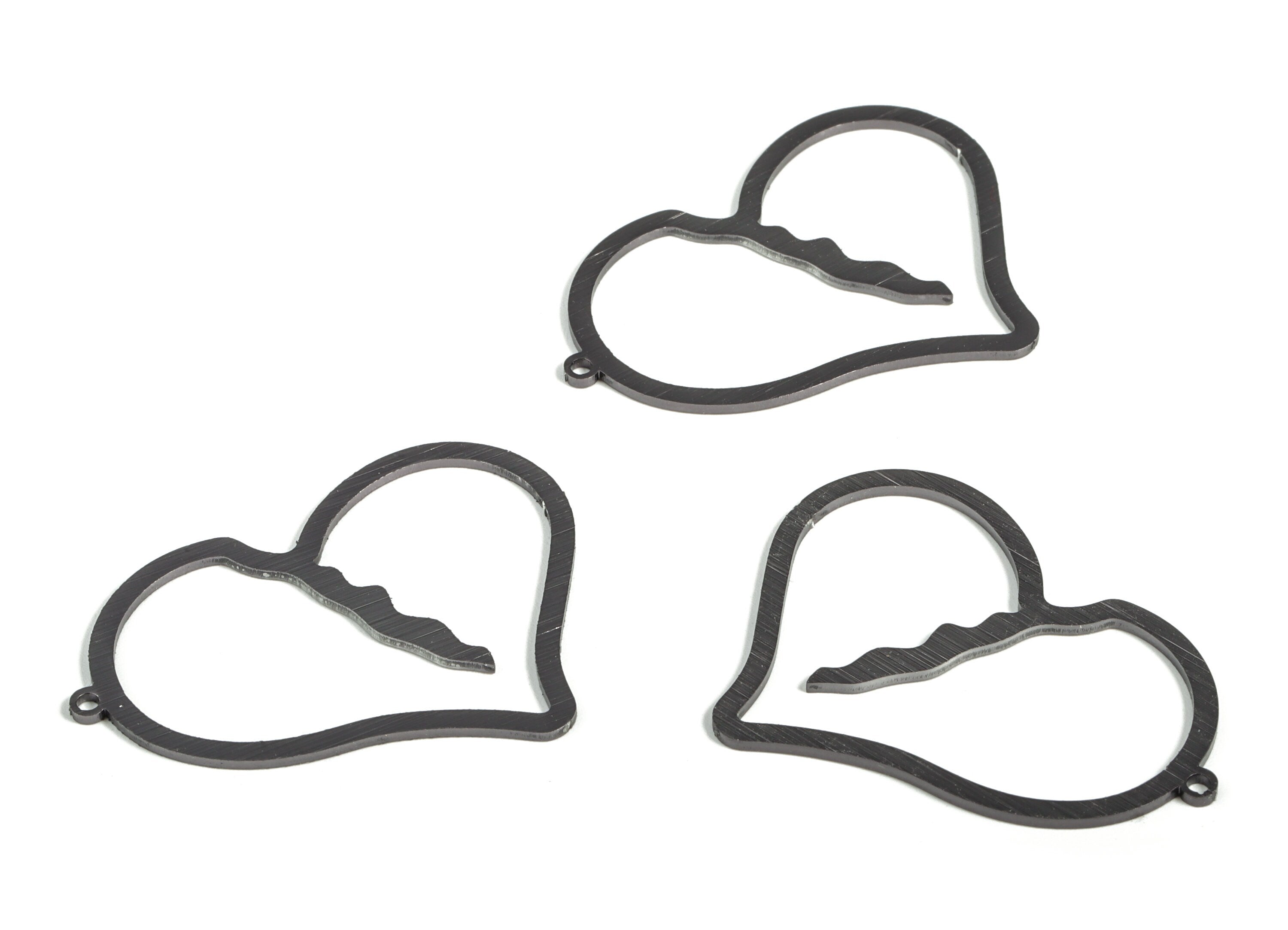 Aluminum Heart Earring Charms - Aluminum Heart Pendant - Anodized Aluminium Charms - Black Plated - 42.72x36.53x1.02mm - AA1157A - DOMEDBAZAAR