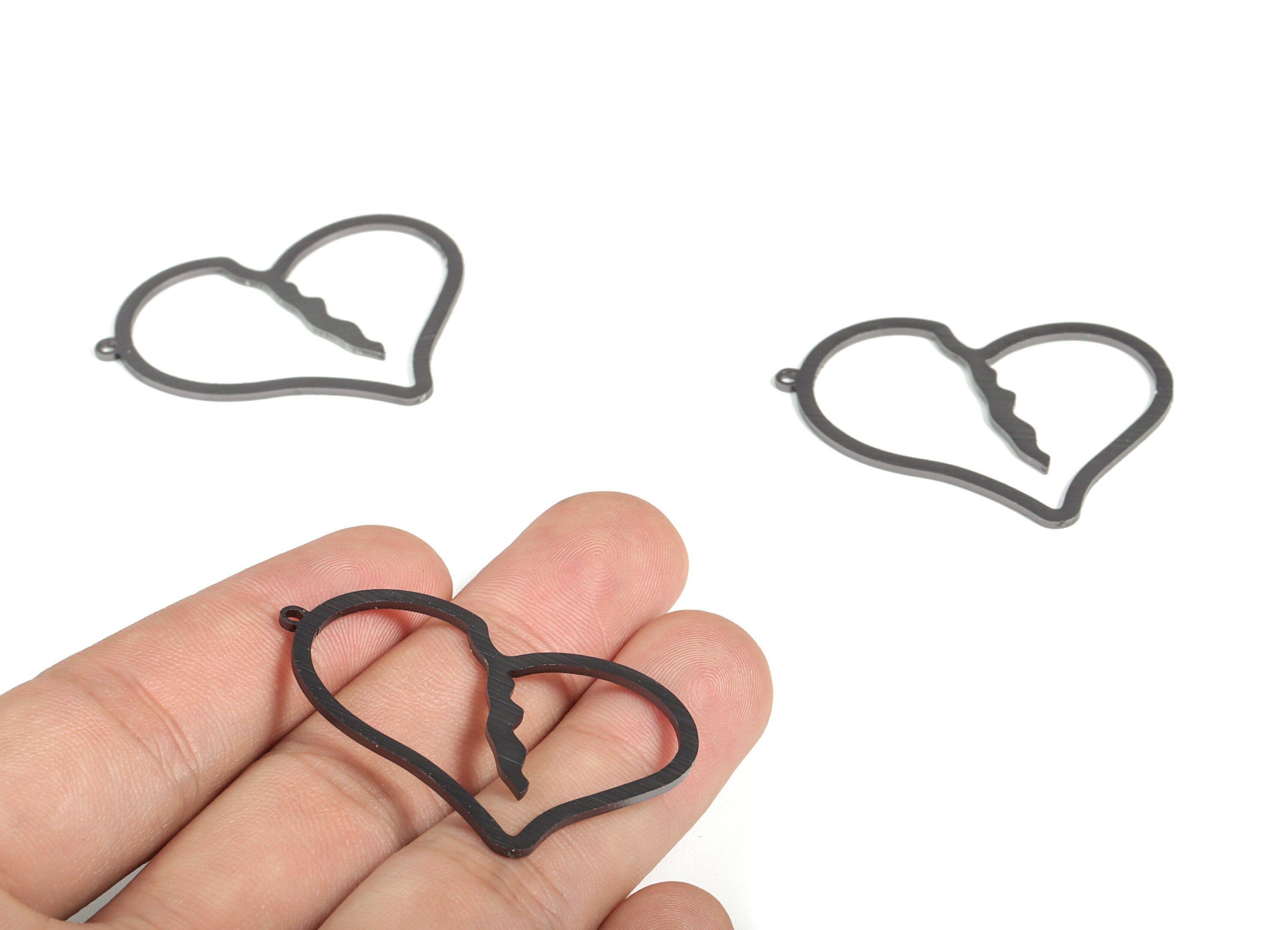 Aluminum Heart Earring Charms - Aluminum Heart Pendant - Anodized Aluminium Charms - Black Plated - 42.72x36.53x1.02mm - AA1157A - DOMEDBAZAAR