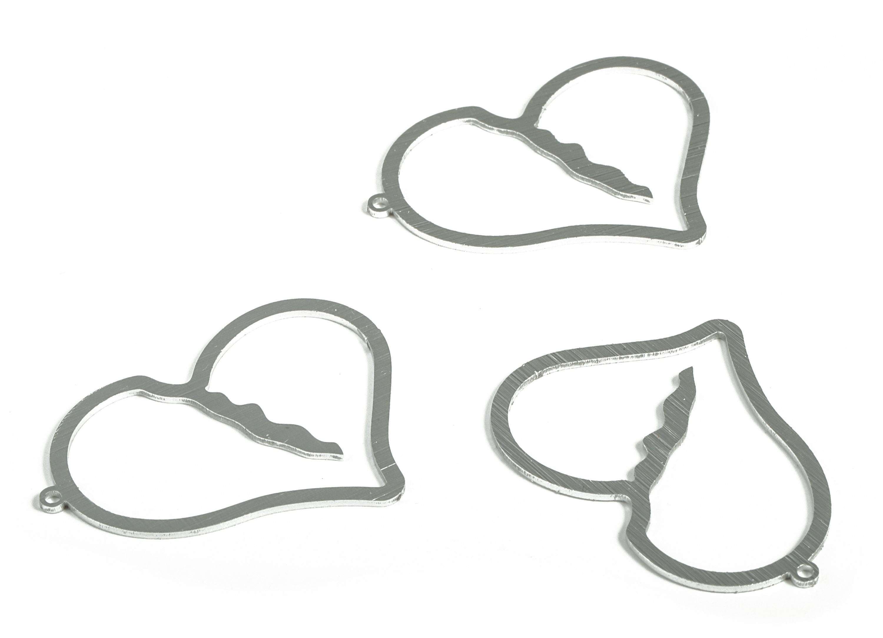 Aluminum Heart Earring Charms - Aluminum Heart Pendant - Anodized Aluminium Charms - Silver Tone Plated - 42.72x36.53x1.02mm - AA1157B - DOMEDBAZAAR