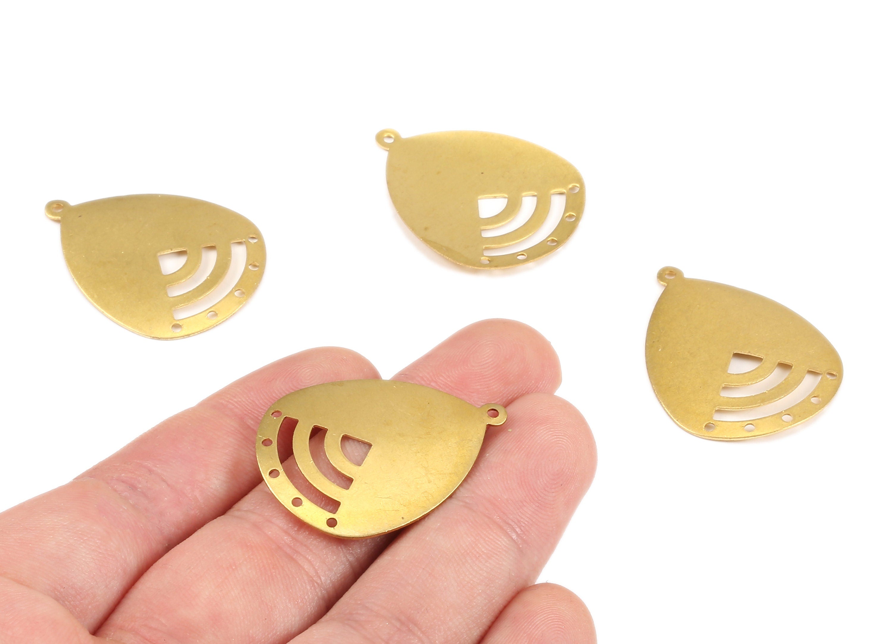 Brass Drop Connector - Raw Brass Drop Connectors With 6 Holes - Jewelry Making Supplies - 33.09x25.38x0.53mm - PP2196 - DOMEDBAZAAR