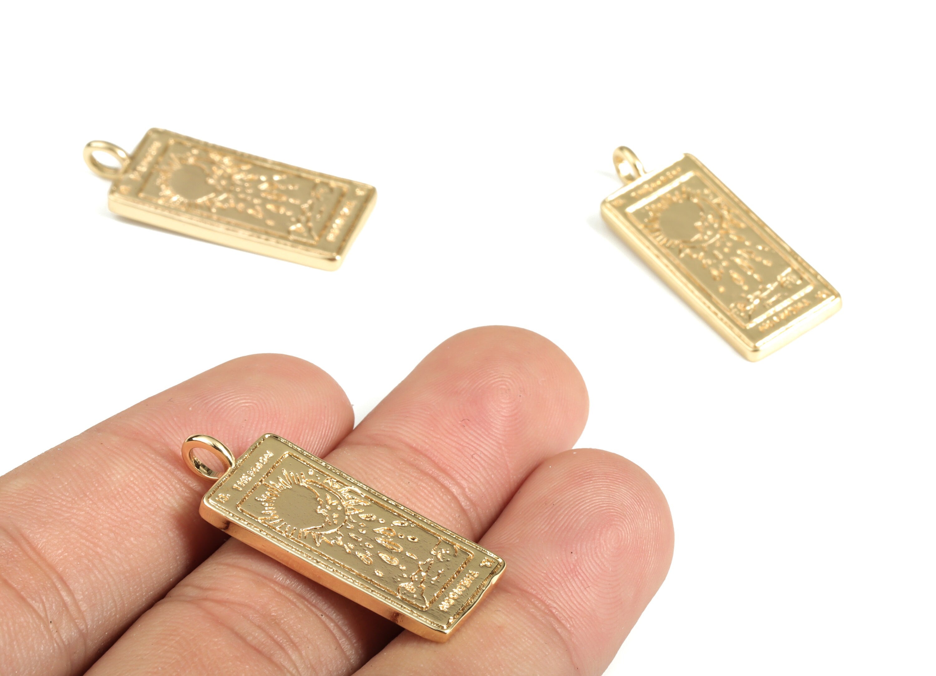 Brass Rectangle Crescent Earring Charms - Gold Rectangle Sun Pendant - 18K Real Gold Plated Brass - 32.23x12.19x1.99mm - RGP3061 - DOMEDBAZAAR