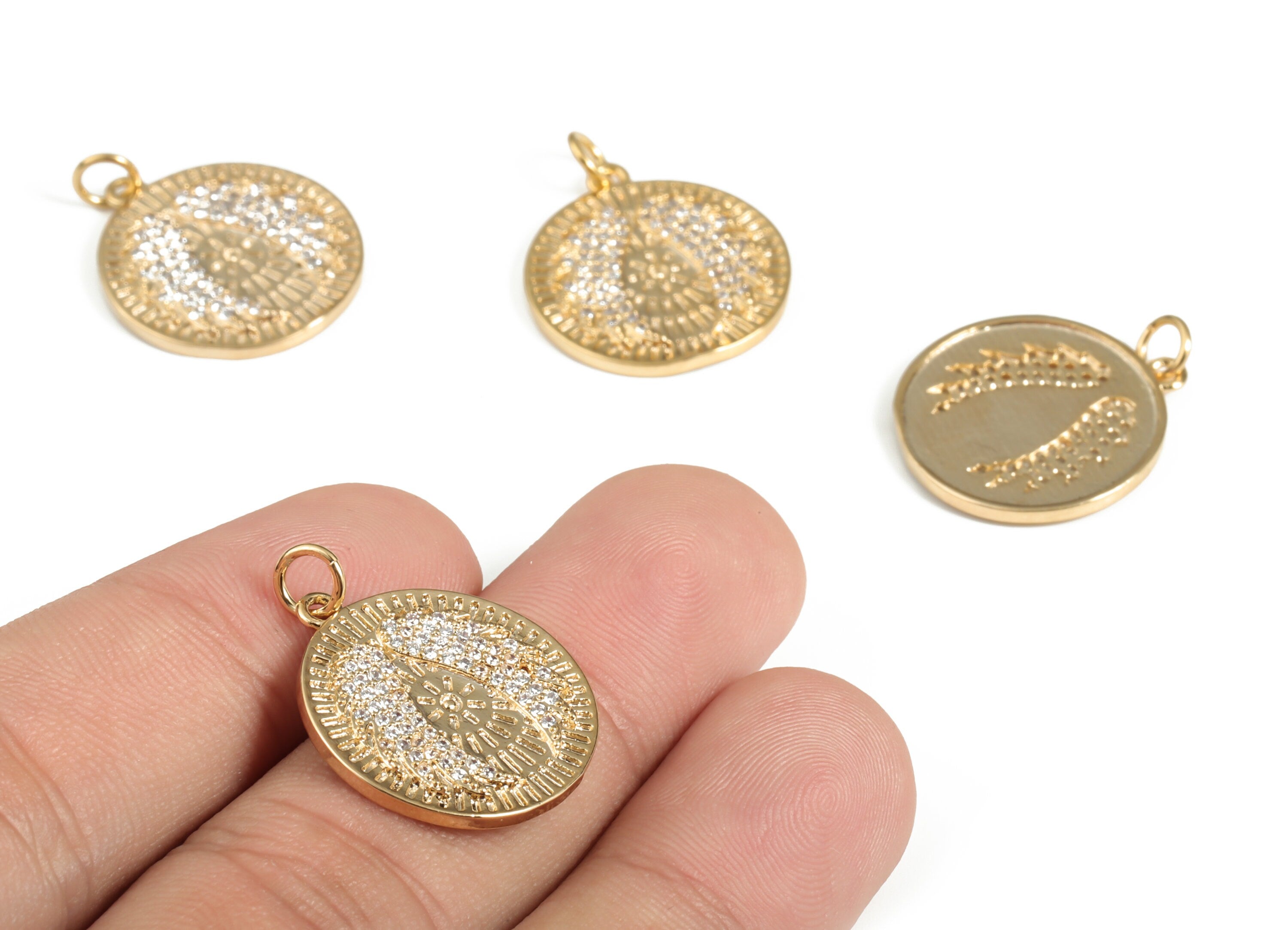 Zircon Round Brass Earring Charm – Zircon Brass Round Pendant – Earring Findings – Jewelry Making Supplies - 24.82×19.52×1.83mm - RGP3041 - DOMEDBAZAAR