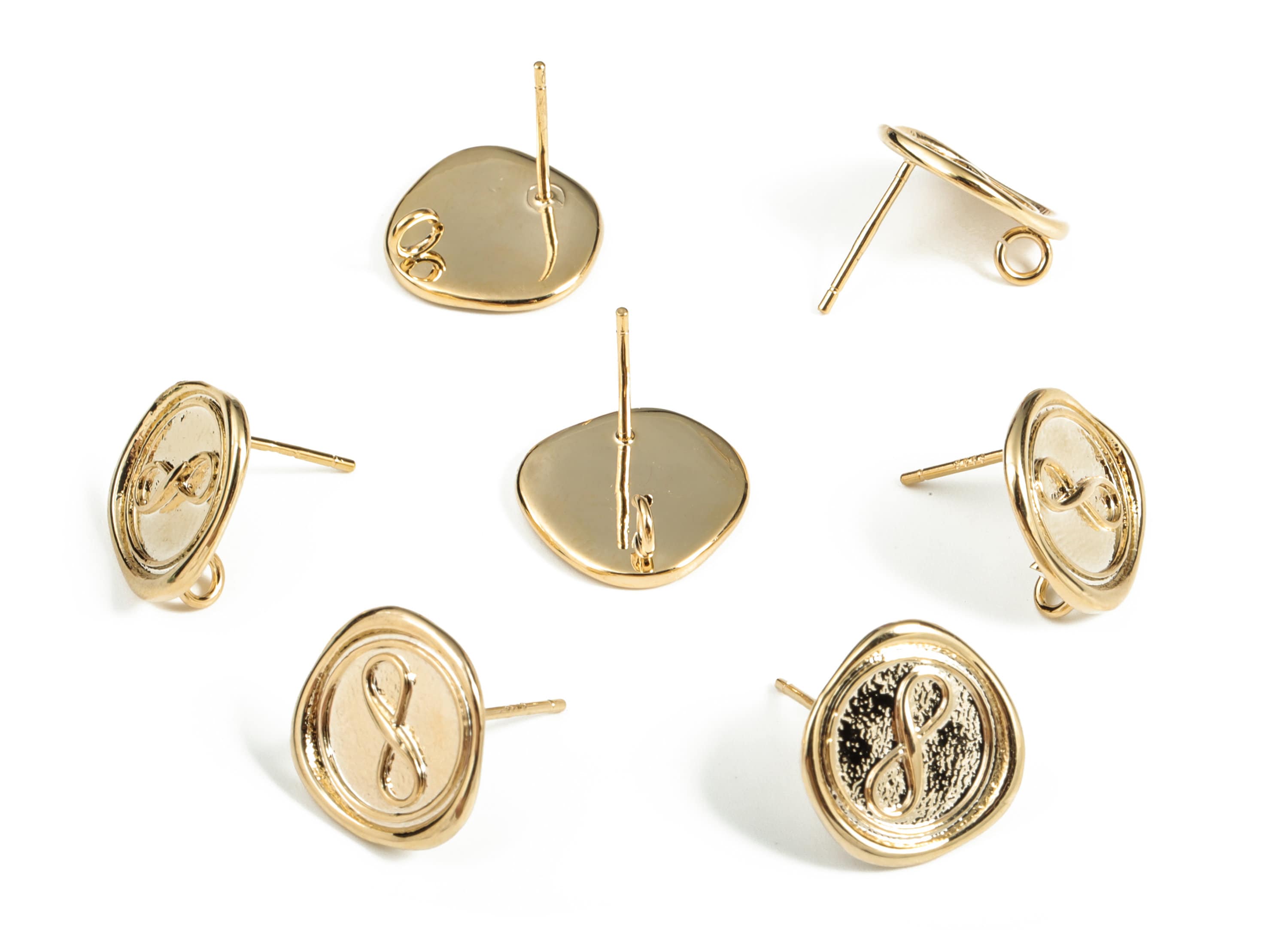 Brass Round 8 Earring Post - Gold Circle 8 Earring Stud - 18K Real Gold Plated Brass - 925 Silver Stud - 13.2x12.98x1.47mm - RGP3126 - DOMEDBAZAAR