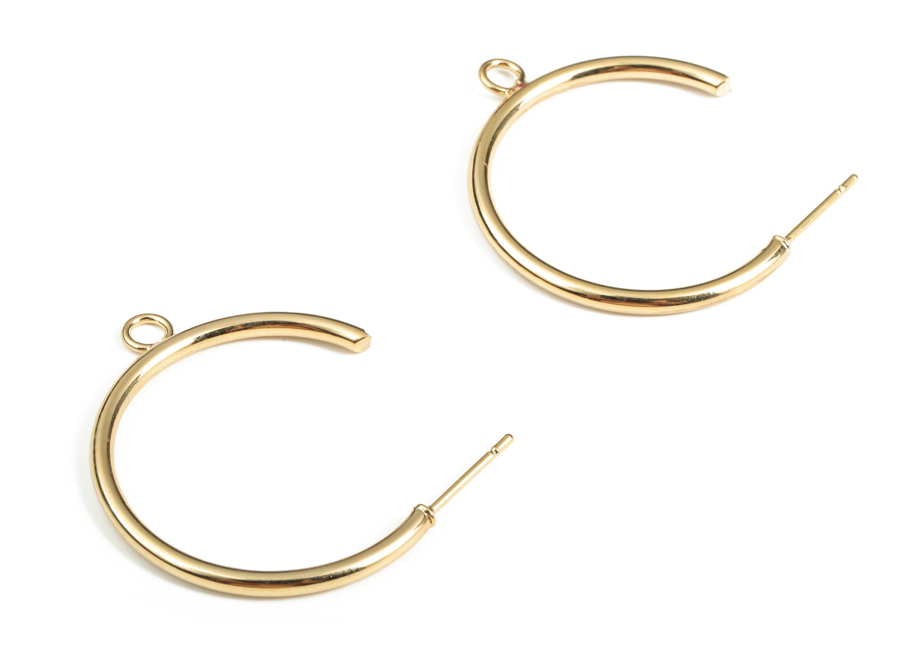 Stud Hoop – Post Hoop Studs with Loop – Basic Hoop with Stud Earrings – 18K Real Gold Plated Brass - 32.44×23.93×2.06mm - RGP3045 - DOMEDBAZAAR