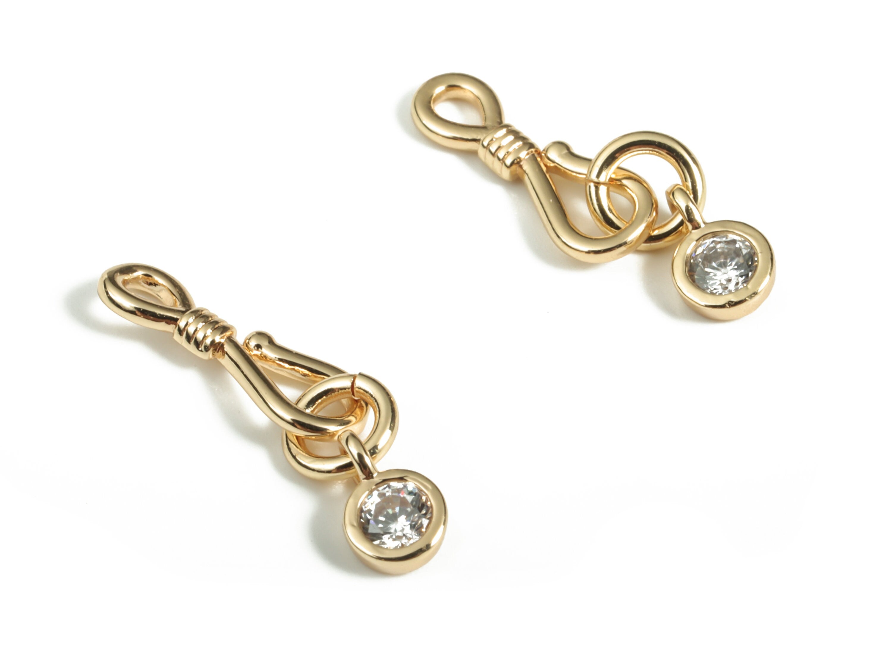 Hook Clasps with Ring – Zircon Hook Clasps - 18K Real Gold Plated Brass Bracelet Hook Clasp - Jewelry Supplies - 20.36x4.61x1.38mm - RGP3058 - DOMEDBAZAAR