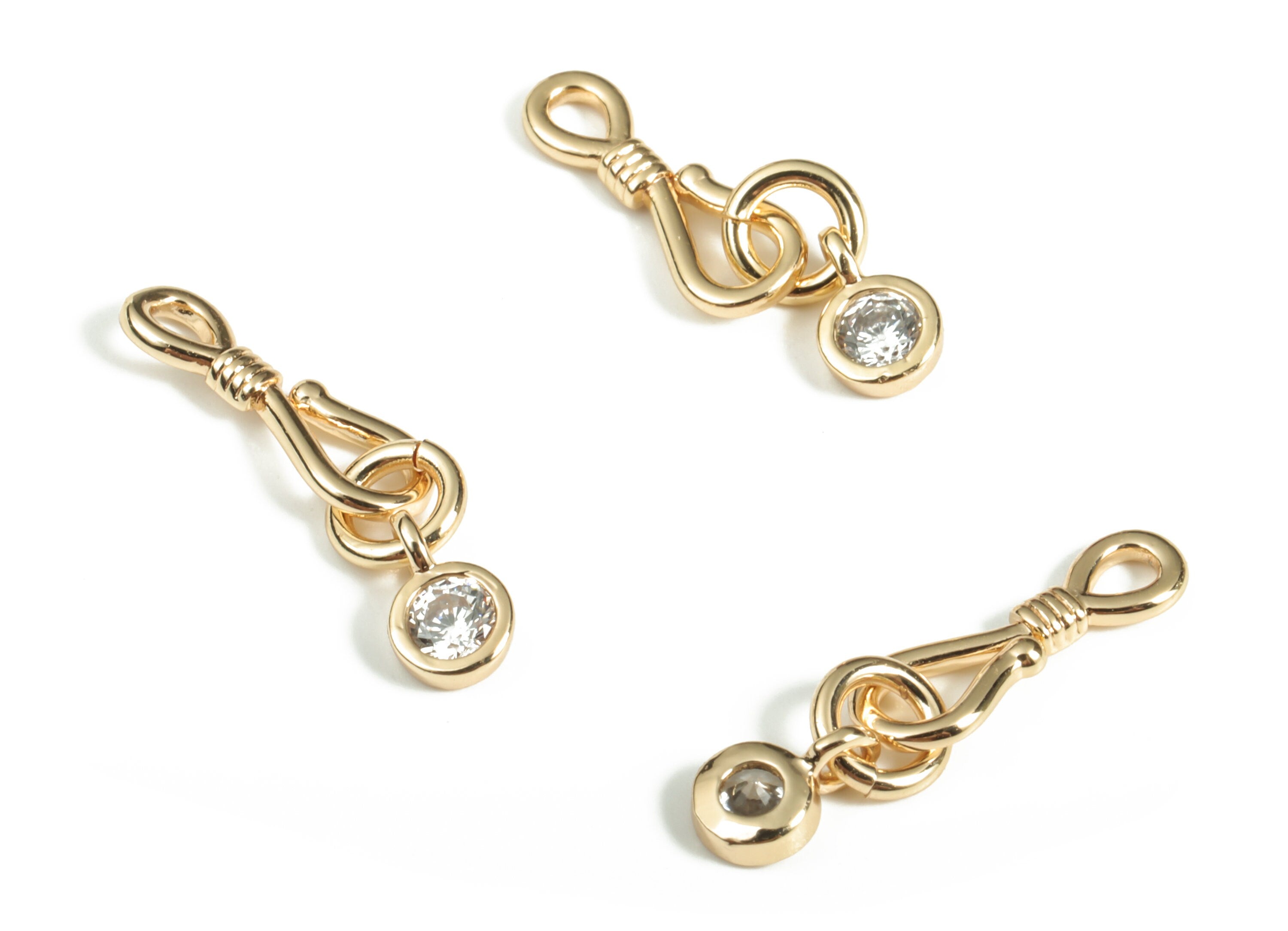 Hook Clasps with Ring – Zircon Hook Clasps - 18K Real Gold Plated Brass Bracelet Hook Clasp - Jewelry Supplies - 20.36x4.61x1.38mm - RGP3058 - DOMEDBAZAAR