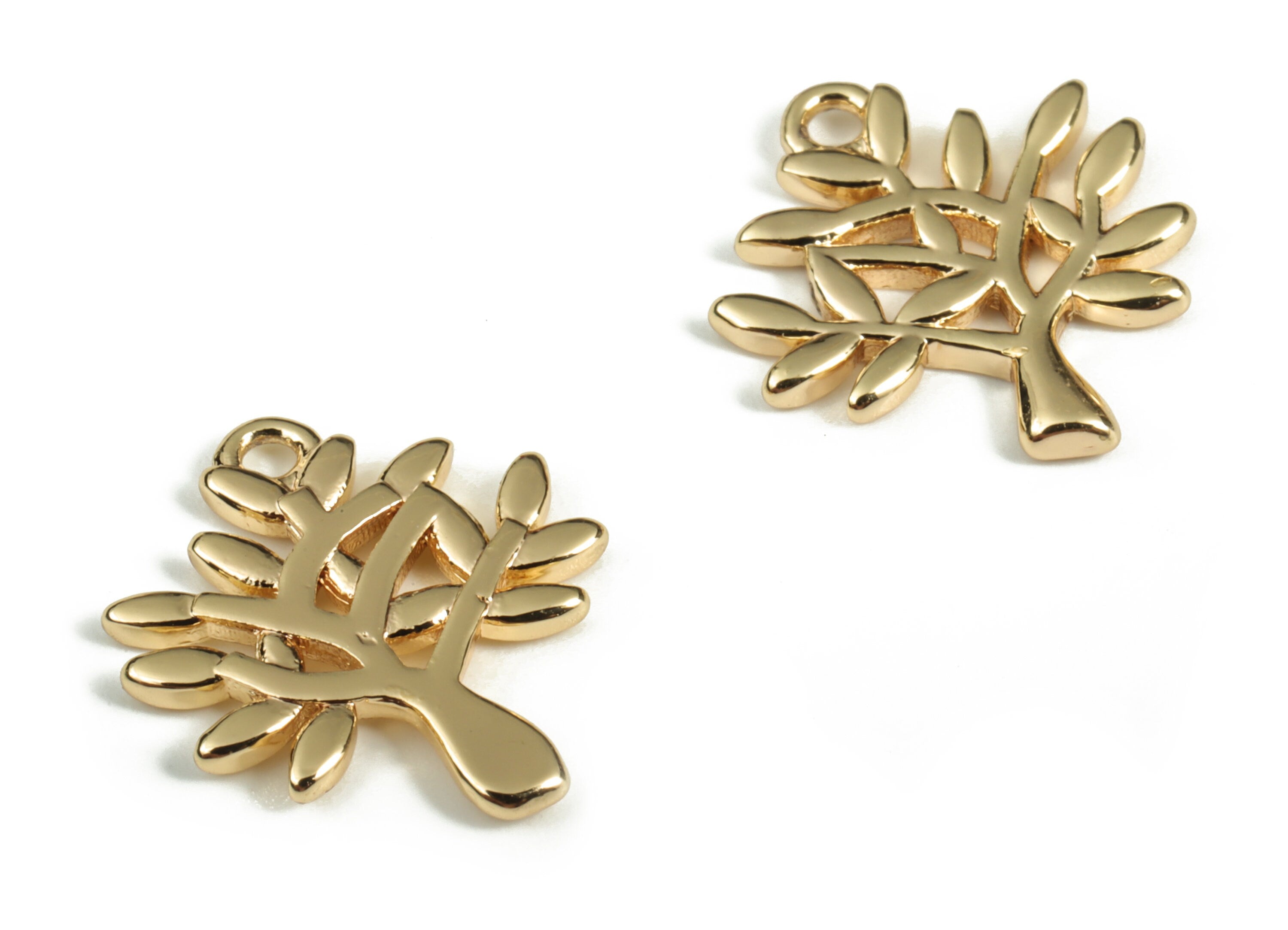 Gold Tree Charm - Brass Tree Earring Charms - 18K Real Gold Plated Brass - Jewelry Making Supplies - 14.39x12.56x1.35mm - RGP3177 - DOMEDBAZAAR