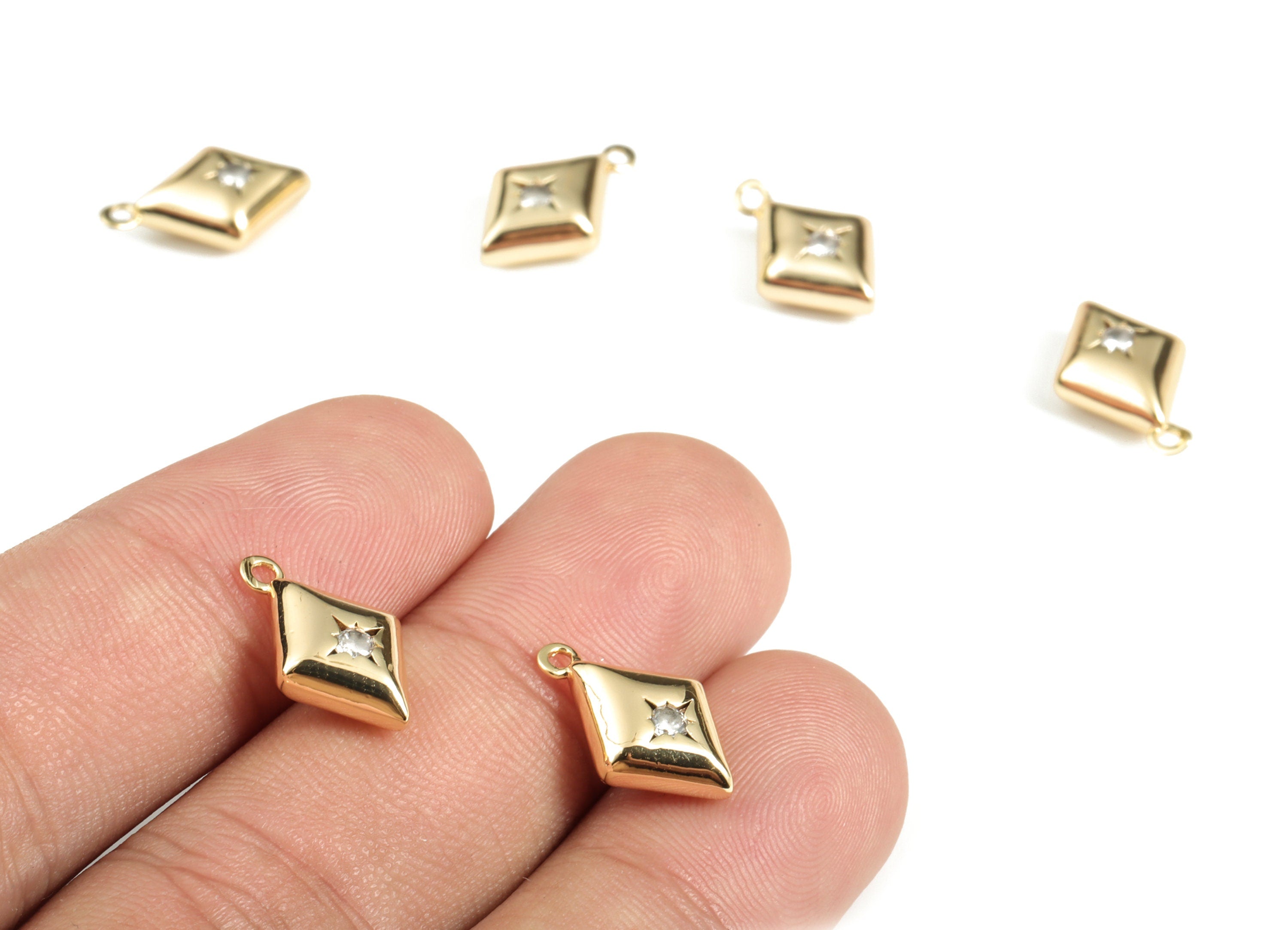 Brass Diamond Earring Charms With Zircons - Gold Star Pendant - 18K Real Gold Plated Brass - Jewelry Supplies - 15.13x9.67x4.5mm - RGP3168 - DOMEDBAZAAR
