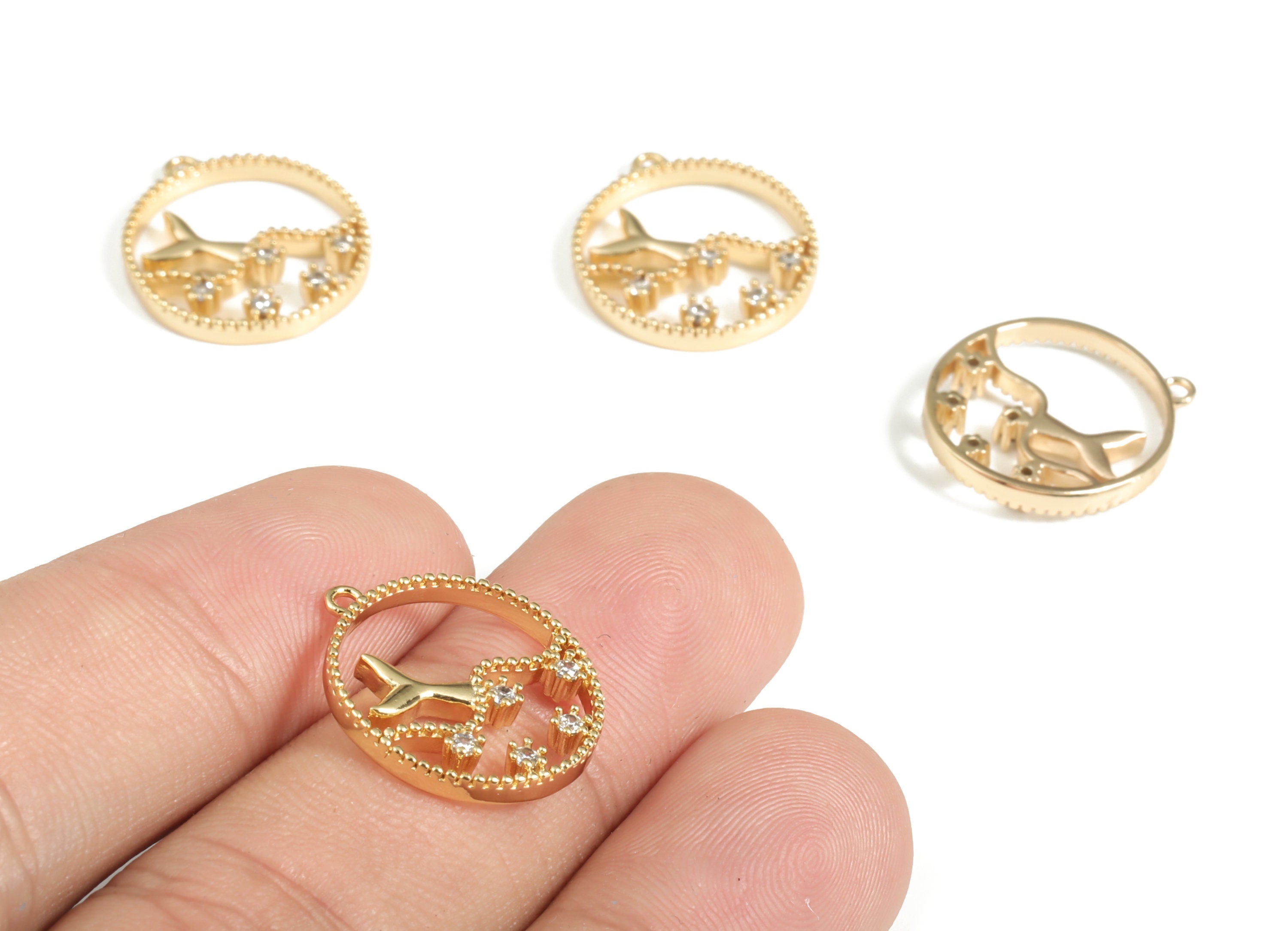 Round Ocean Wave Pendant - Brass Zircon Pendant Charm – Circle Earring Charms – 18K Real Gold Plated Brass – 18.62x 16.35 x 3.08mm – RGP3046 - DOMEDBAZAAR