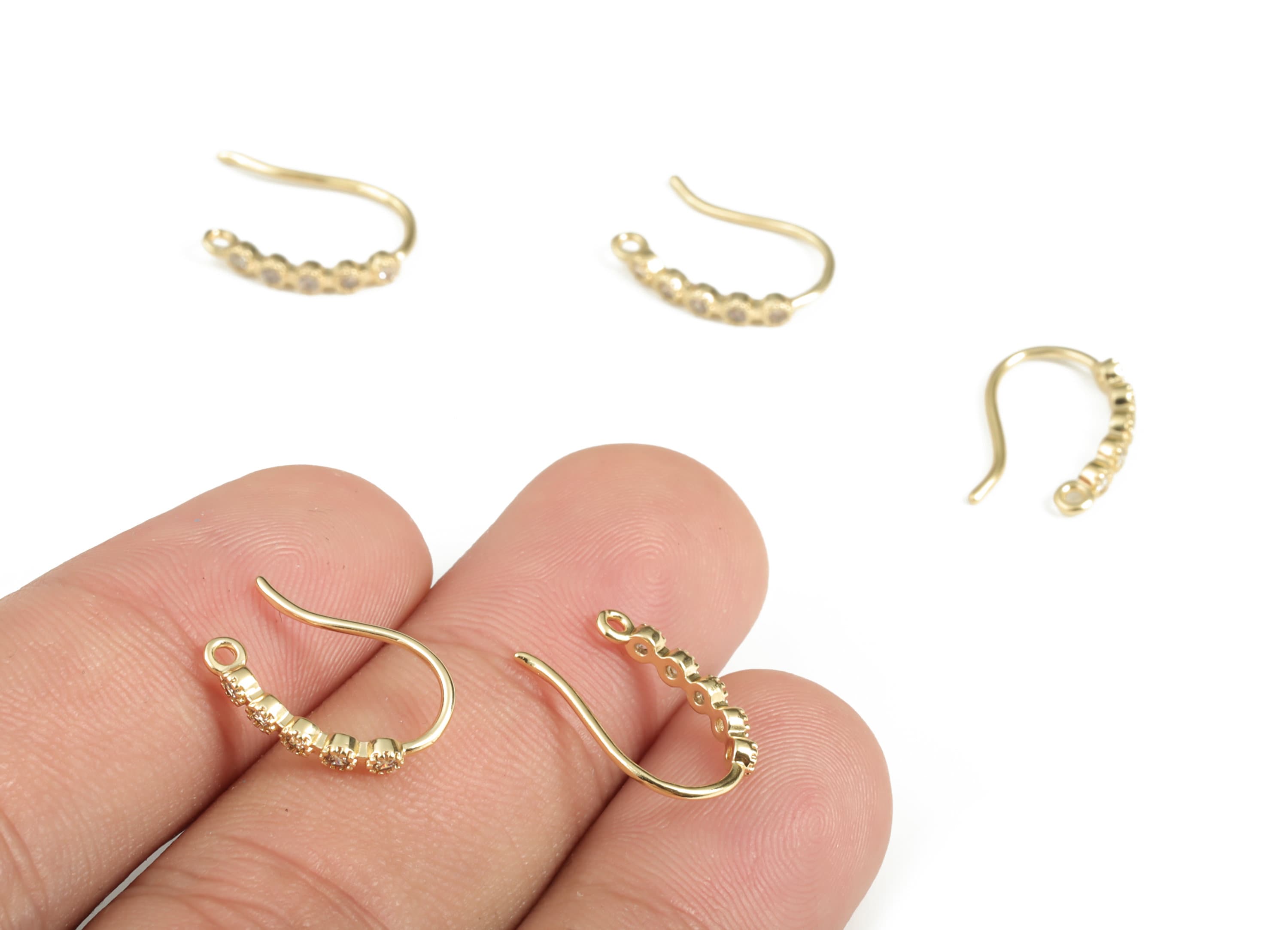Zircon Ear Wire - Brass Earring Hoops - Hoop Ear Wire - Custom Jewellery Making - 18K Real Gold Plated Brass - 15.47×10.73×2.22mm - RGP3050 - DOMEDBAZAAR
