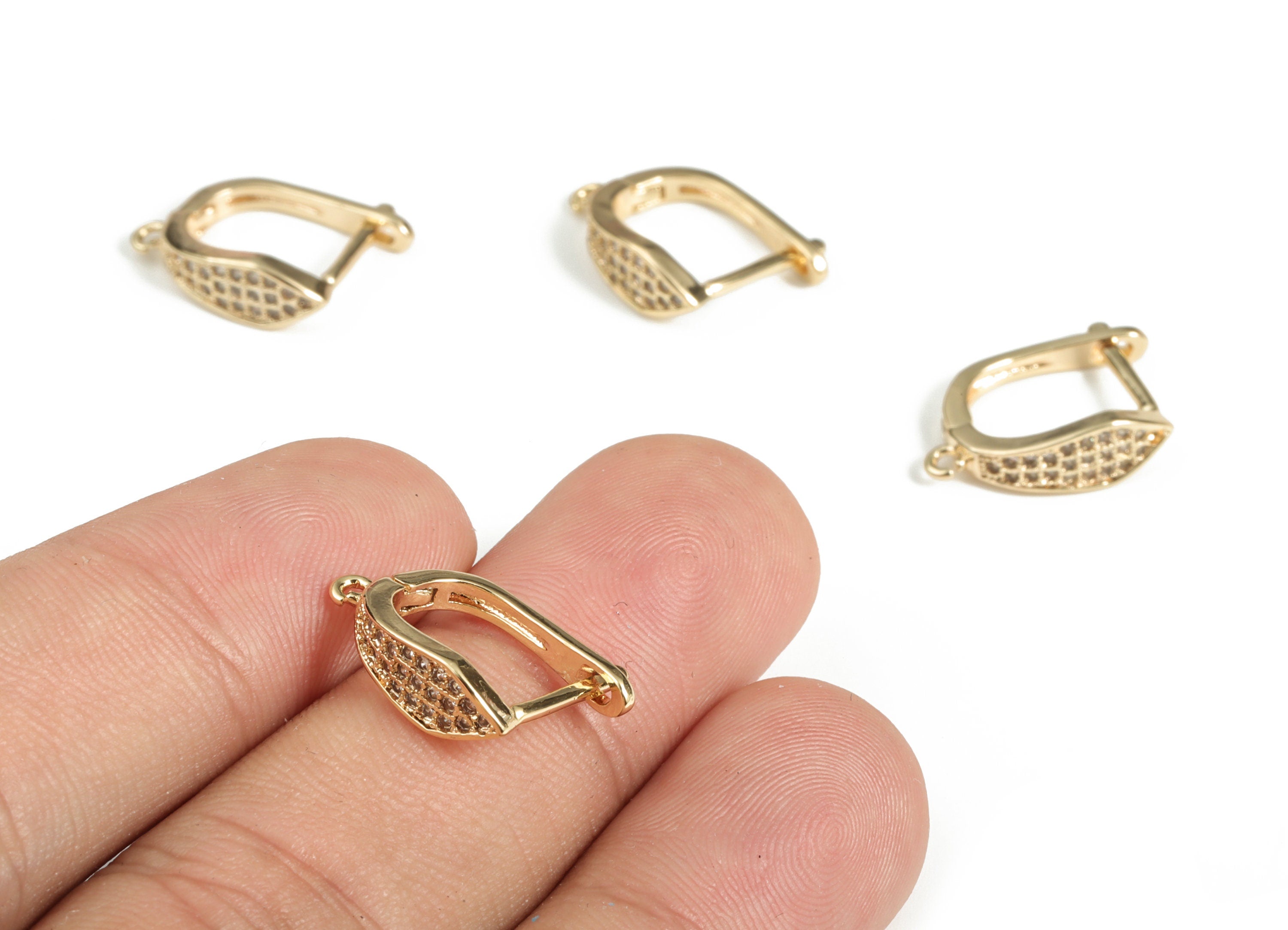 Brass Leverback Earring Clasp With Zircons - Gold Plain Leverback - 18K Real Gold Plated Brass - Jewelry Supplies - 17x13x1.8mm - RGP3181 - DOMEDBAZAAR