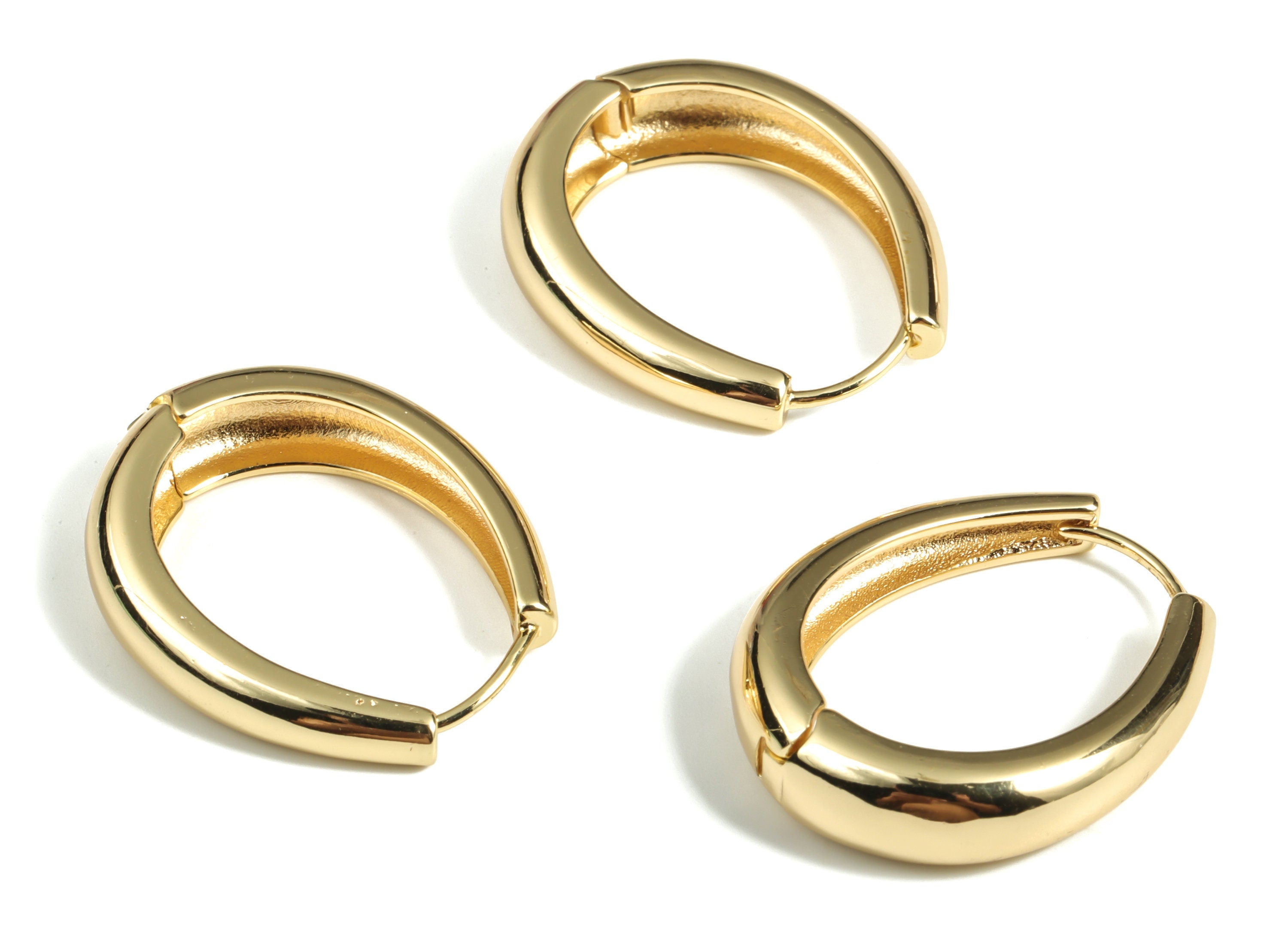 Plain Hoop Earrings – Brass Thick Chunky Hoops - Stainless Steel Stud - 18K Real Gold Plated Brass Earrings - 31.08 ×26.27×7.63mm - RGP3032 - DOMEDBAZAAR