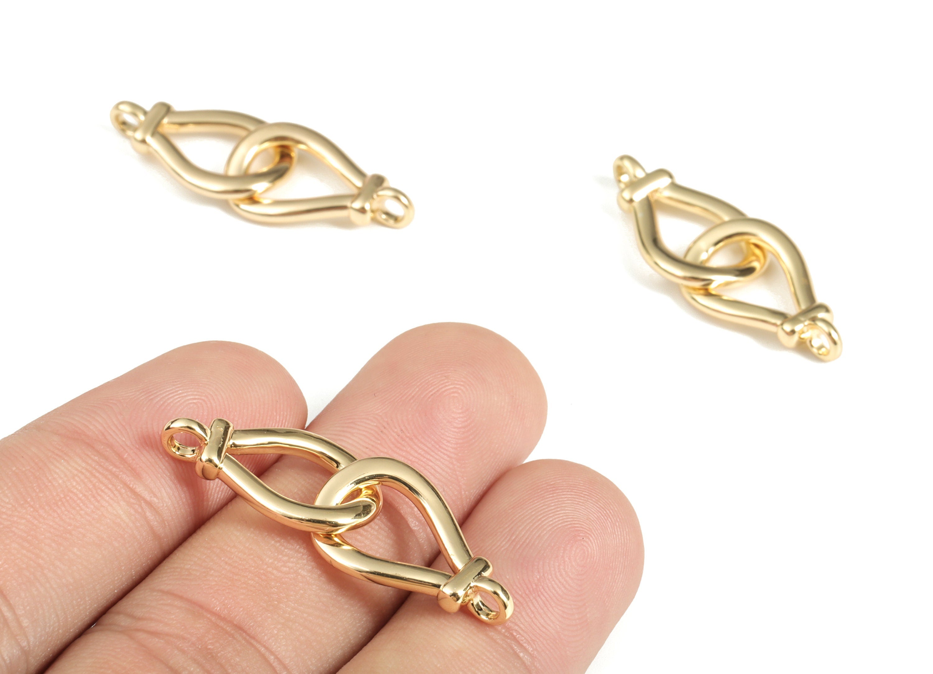 Brass Knot Earring Connector - Gold Knot Pendant - 18K Real Gold Plated Brass - Jewelry Making Supplies - 34.14x12.59x1.85mm - RGP3180 - DOMEDBAZAAR