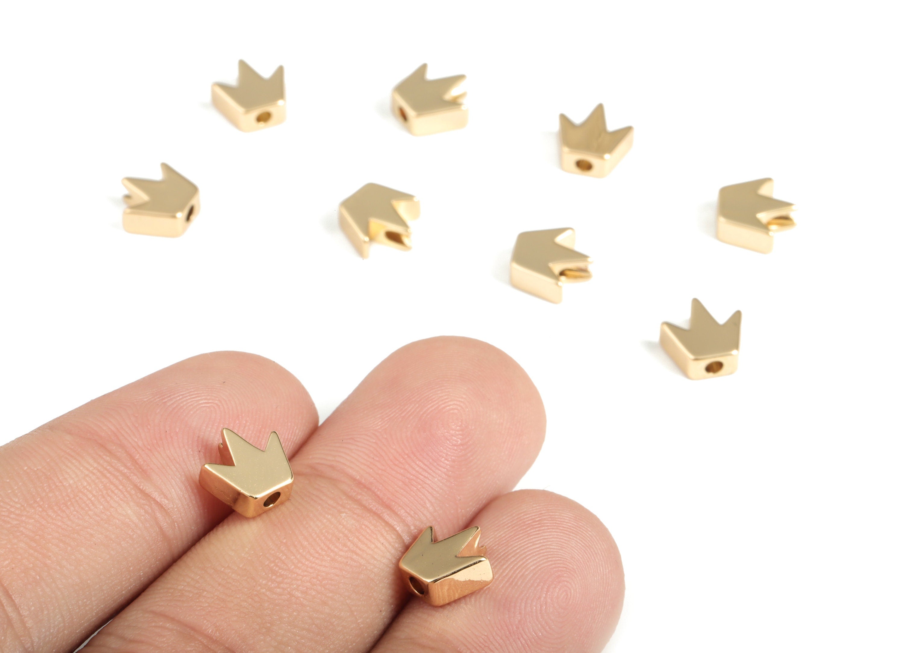 Brass Crown Beads - Gold Large Crown Beads - 18K Real Gold Plated Brass - Jewelry Making Supplies - 7.82x7.71x3.16mm - RGP3142 - DOMEDBAZAAR