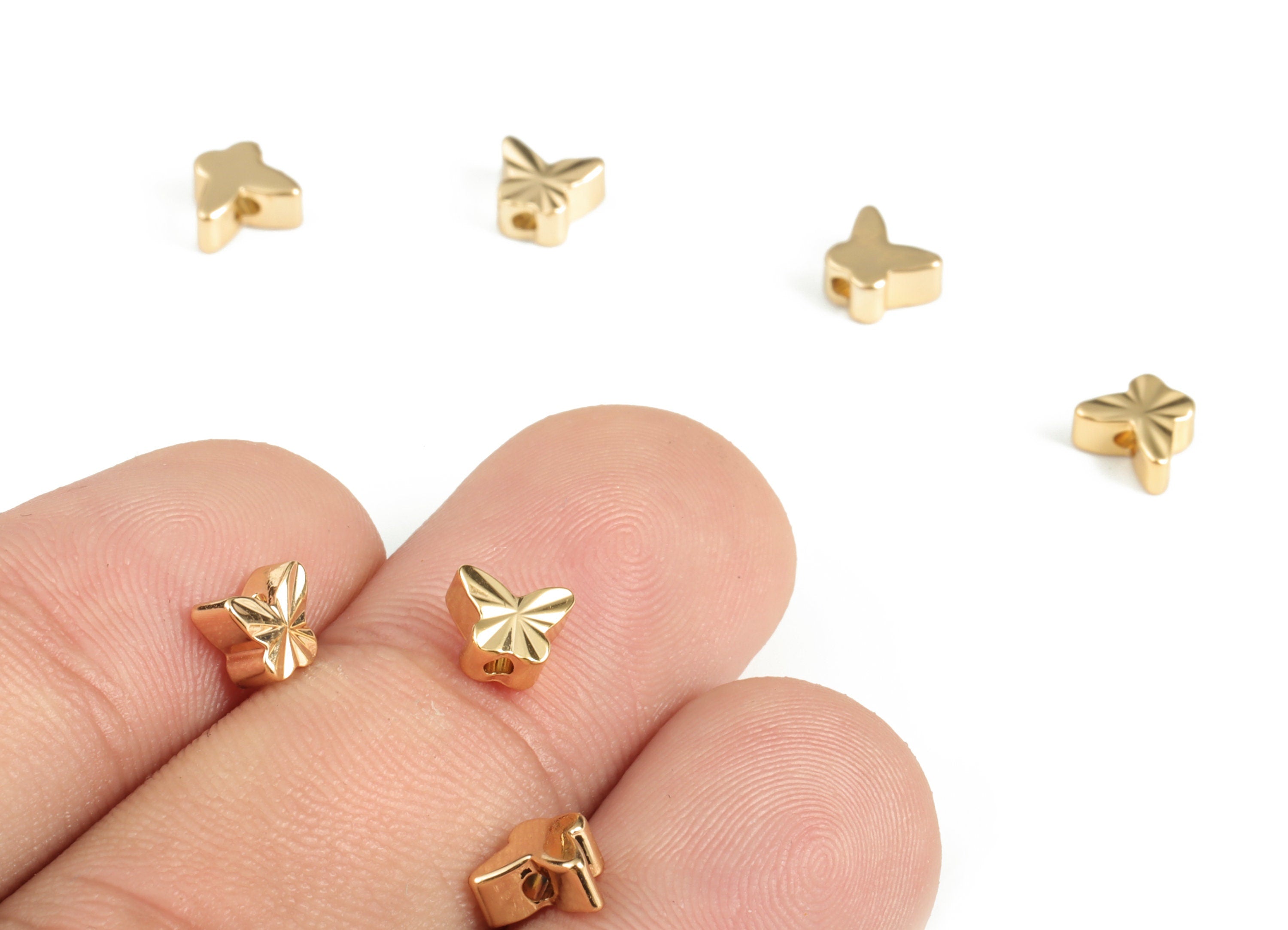 Brass Butterfly Spacer Beads - Gold Butterfly Beads - Bracelet Beads - 18K Real Gold Plated Brass - Jewelry Supplies - 5.8x4.9x2.9mm-RGP3146 - DOMEDBAZAAR