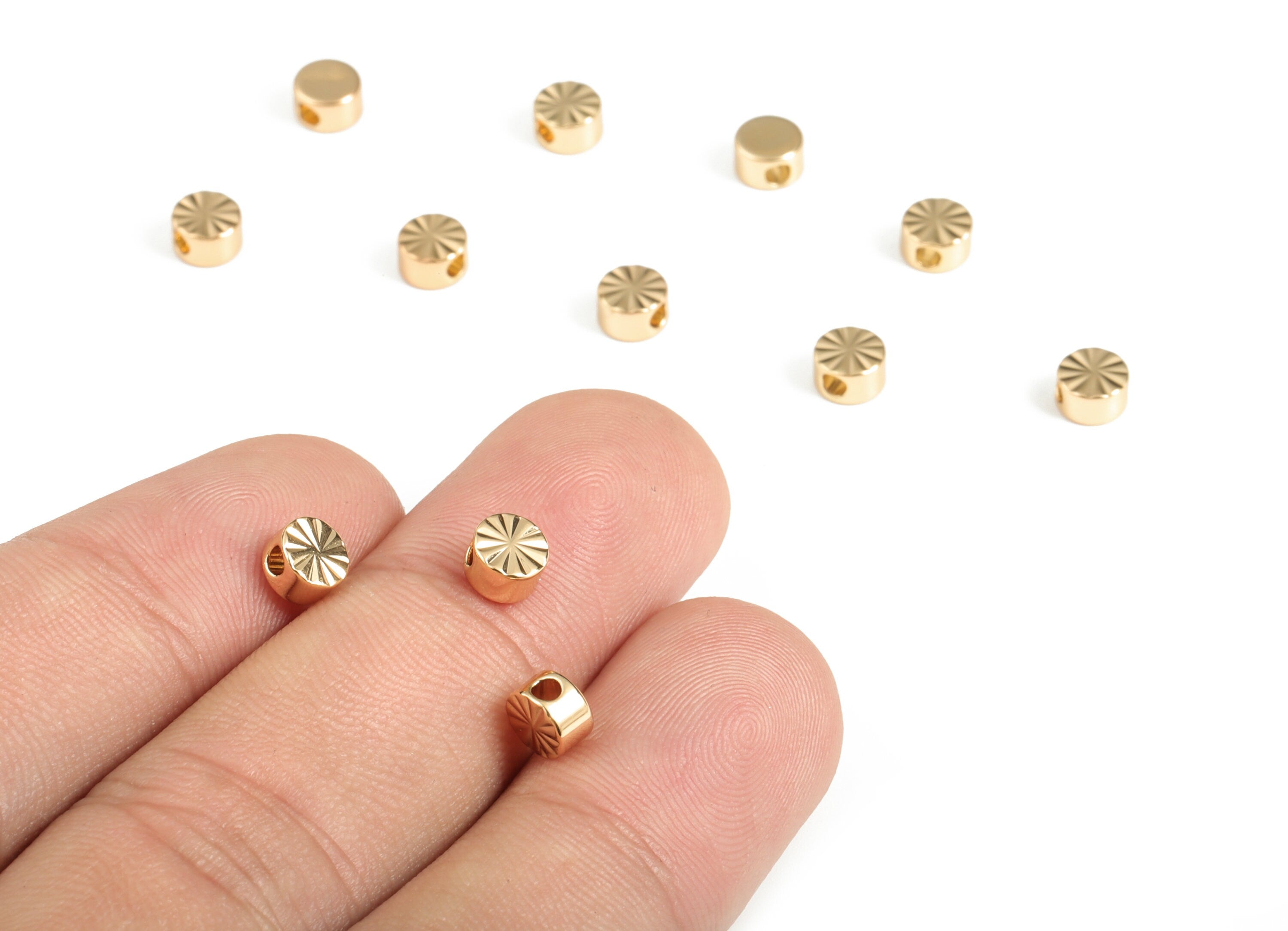 18K Gold Plated Beads - Brass Round Beads - Circle Charm Beads - 18K Real Gold Plated Brass - Jewelry Supplies - 4.96x4.96x3.08mm - RGP3157 - DOMEDBAZAAR