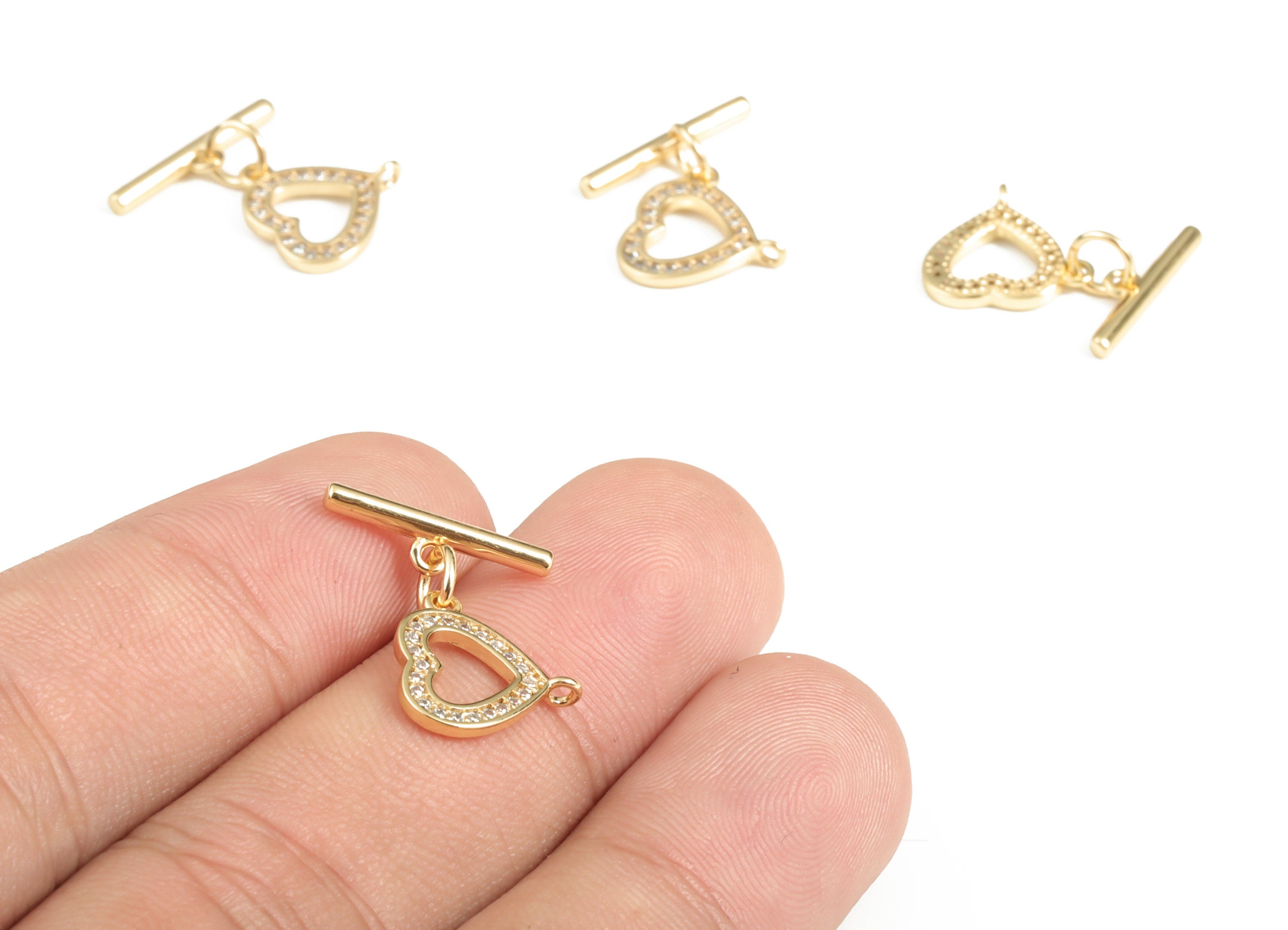 Brass Toggle Clasp - Brass Heart Toggle Clasp – 18k Gold Plated Brass Heart Toggle Clasp – Jewelry Supplies - 16.9× 15.09× 1.37mm - RGP3049 - DOMEDBAZAAR