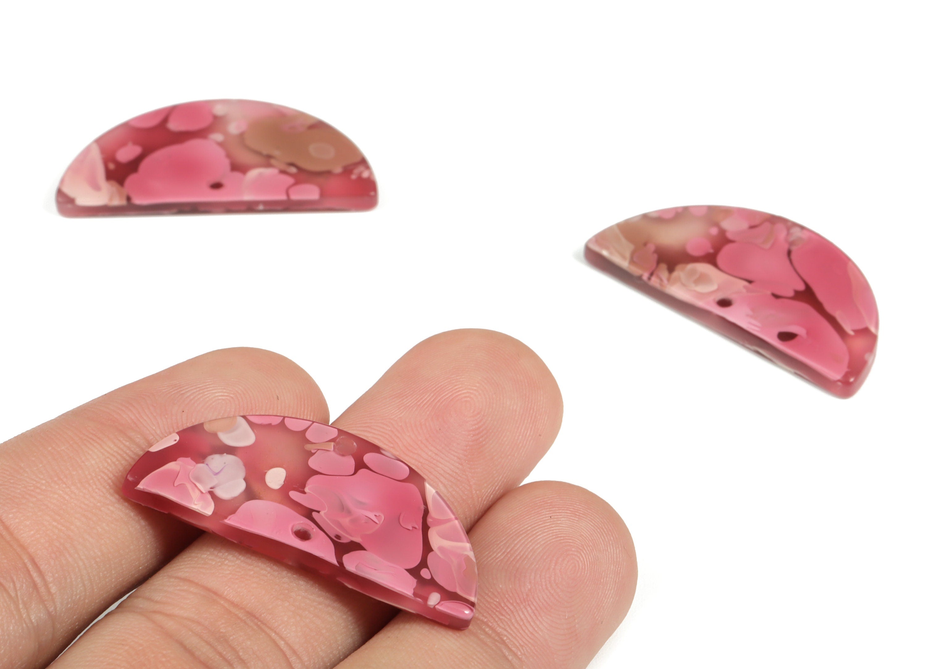 Acrylic Semicircle Earring Connectors - Acrylic Half Moon Charms - 2 Holes - Jewelry Supplies - Color Code:A633 - 34x17x3.1mm - AC1218-A633 - DOMEDBAZAAR