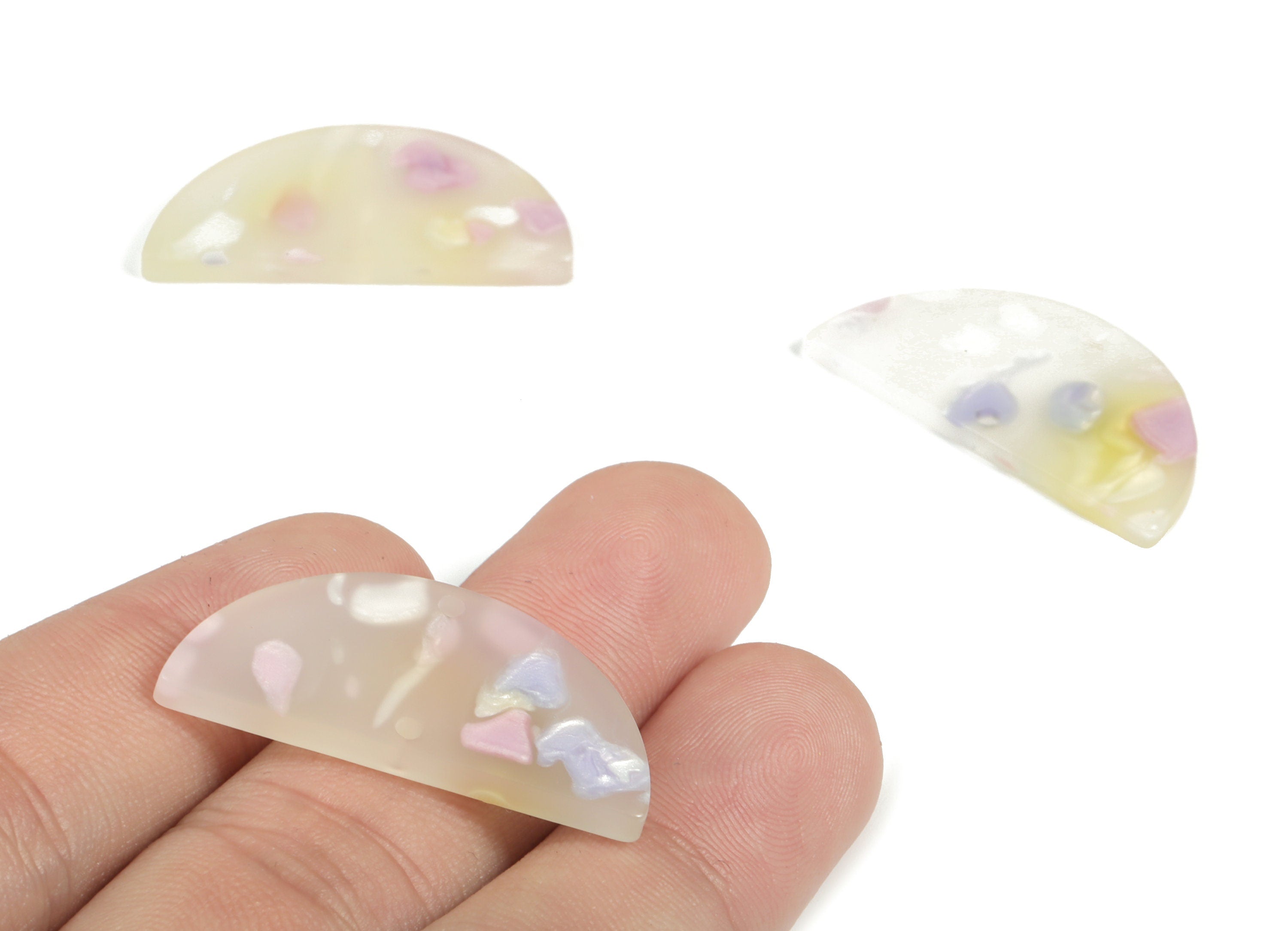 Acrylic Semicircle Earring Connectors - Acrylic Half Moon Charms - 2 Holes - Jewelry Supplies - Color Code:A596 - 34x17x2.2mm - AC1218-A596 - DOMEDBAZAAR