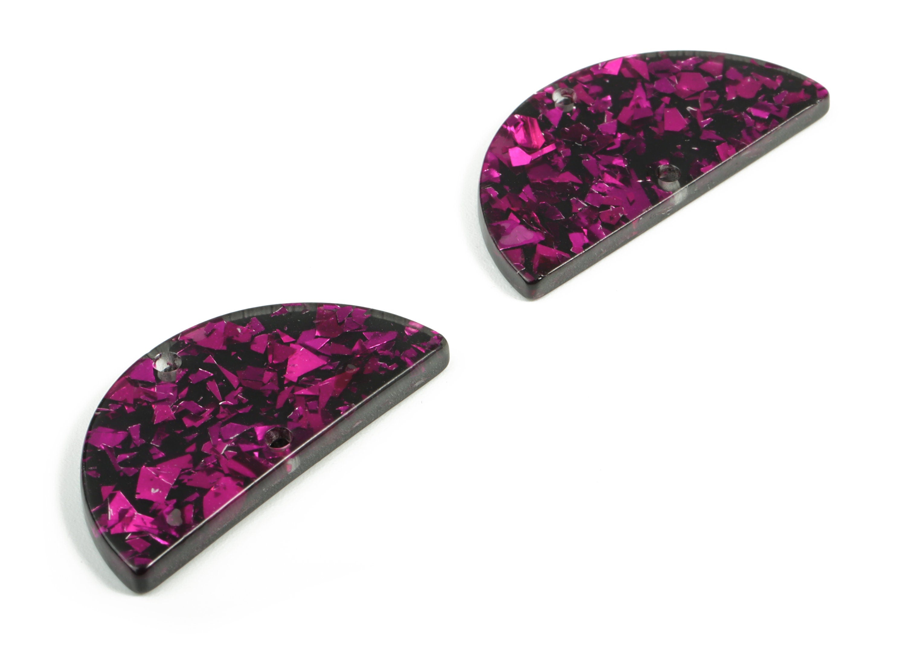 Acrylic Semicircle Earring Connectors - Acrylic Half Moon Charms - 2 Holes - Jewelry Supplies - Color Code:A636 - 34x17x2.5mm - AC1218-A636 - DOMEDBAZAAR