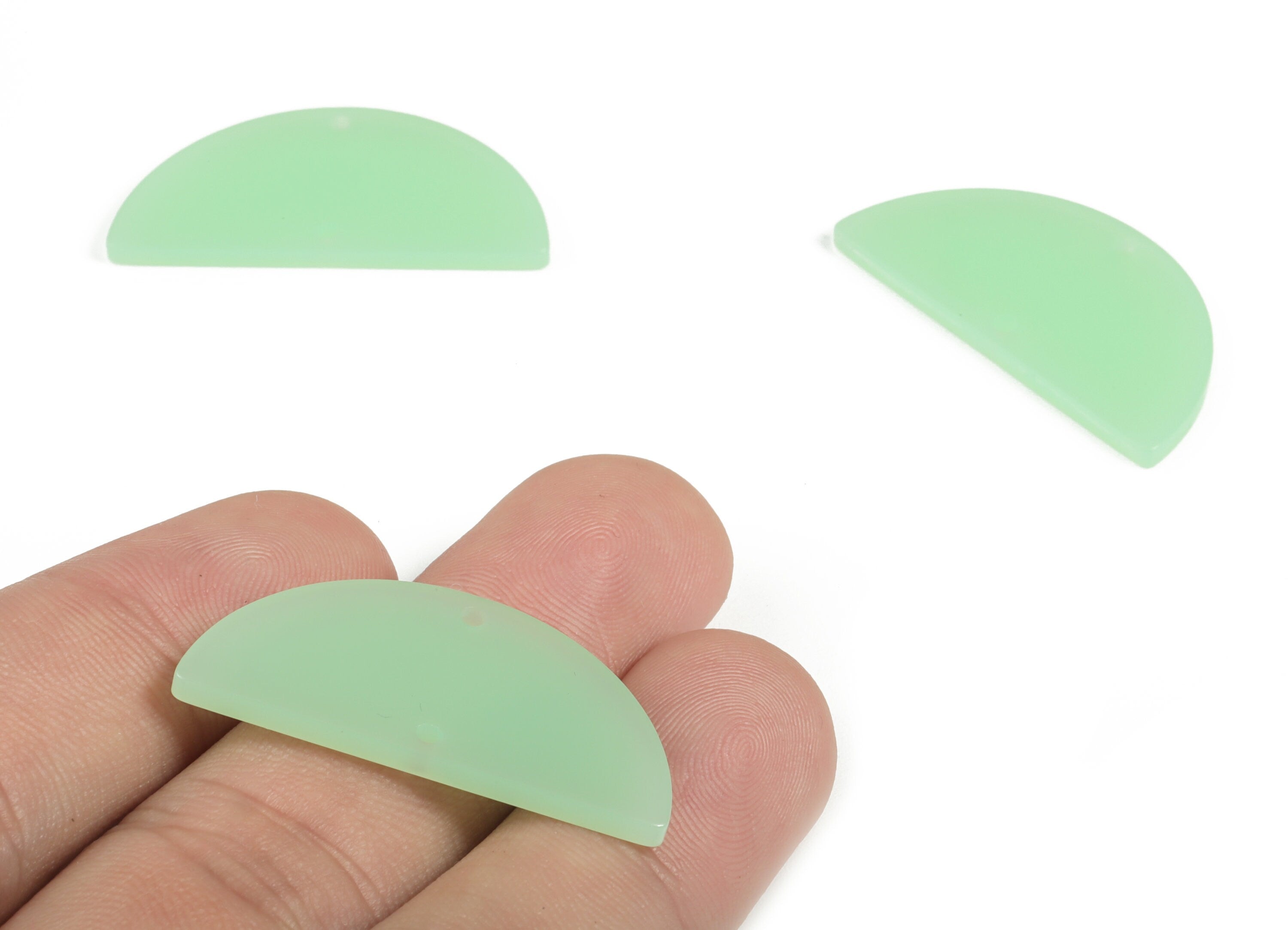 Luminous Acrylic Semicircle Earring Connectors - Acrylic Half Moon Charms - 2 Holes - Color Code:A611 - 34x17x2.2mm - AC1218-A611 - DOMEDBAZAAR