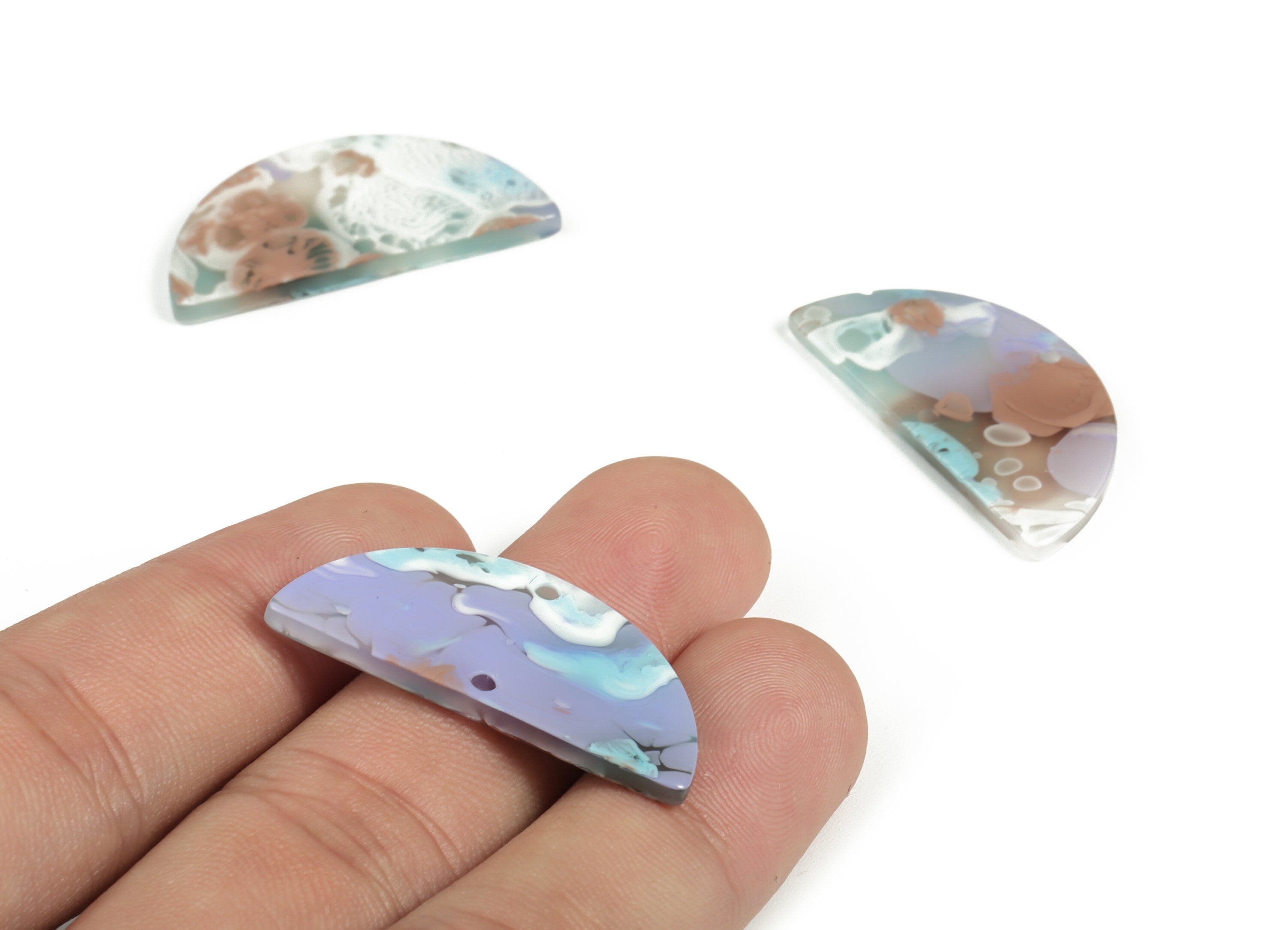 Acrylic Semicircle Earring Connectors - Acrylic Half Moon Charms - 2 Holes - Jewelry Supplies - Color Code:A584 - 34x17x2.6mm - AC1218-A584 - DOMEDBAZAAR