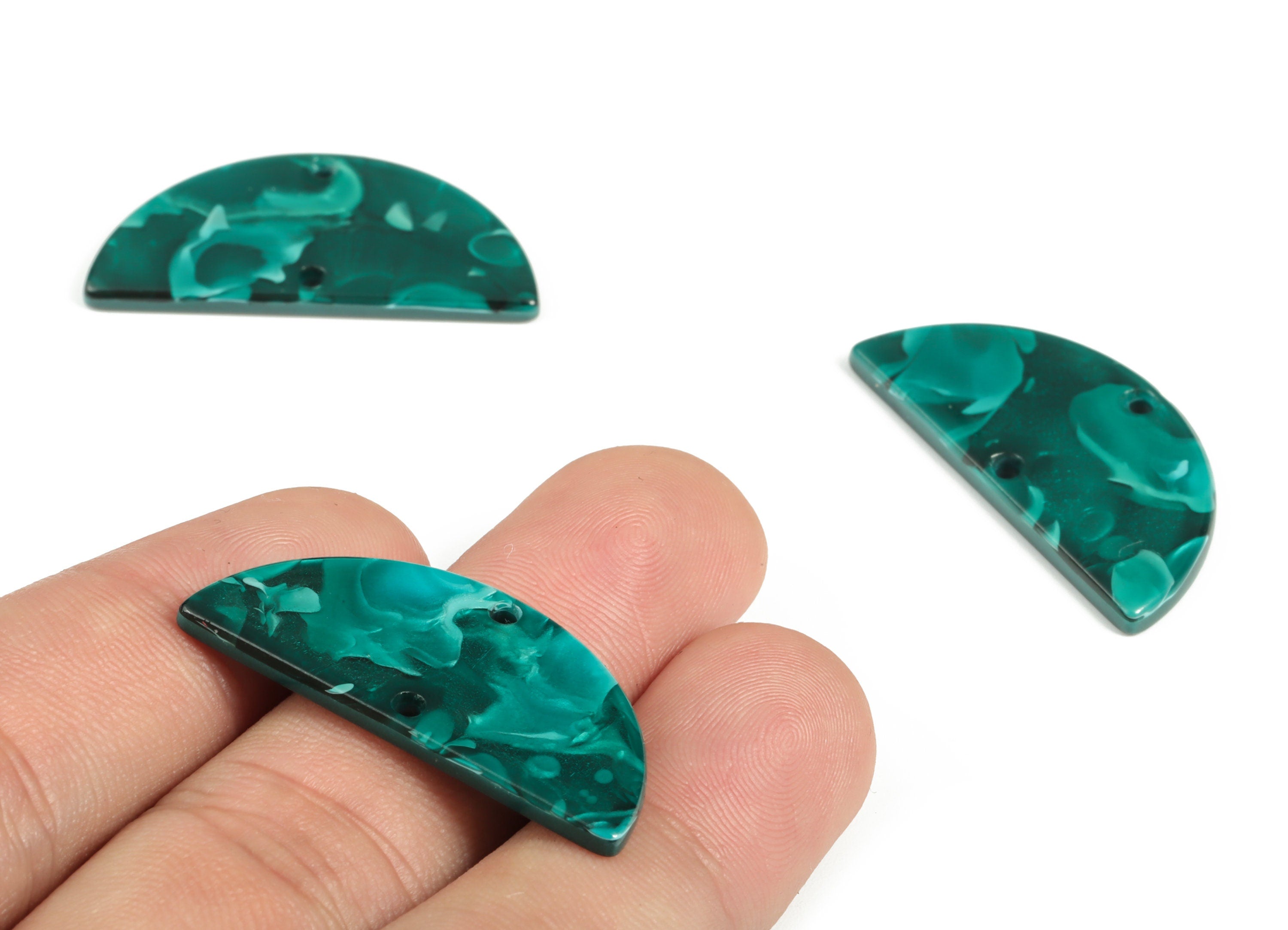 Acrylic Semicircle Earring Connectors - Acrylic Half Moon Charms - 2 Holes - Jewelry Supplies - Color Code:A624 - 34x17x2.6mm - AC1218-A624 - DOMEDBAZAAR