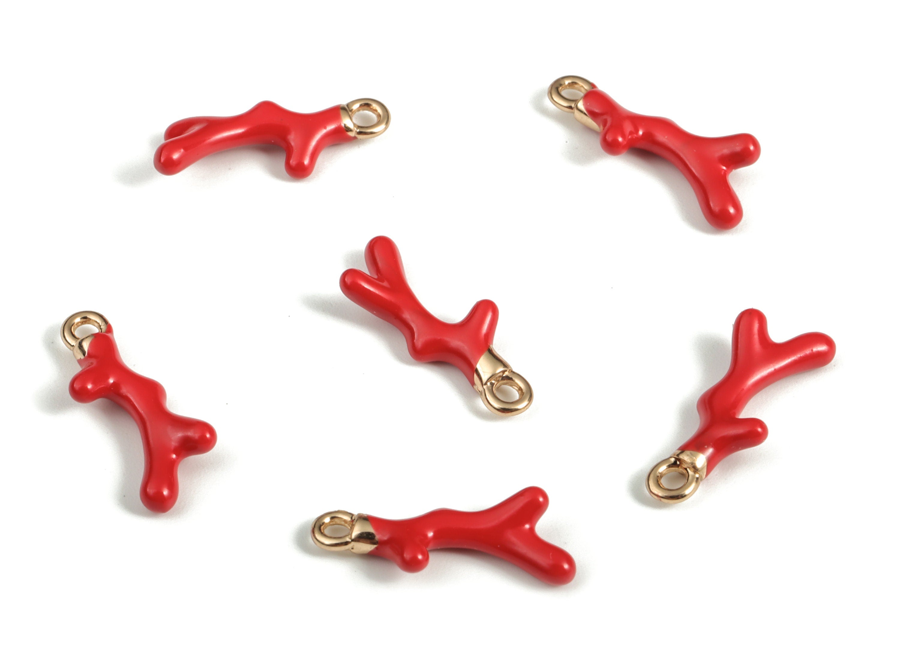 Brass Enamel Branch Earring Charm – Christmas Pendant Charm -18K Real Gold Plated Brass Antler - Jewelry Supply - 14.87x5.84x1.98mm -RGP3134 - DOMEDBAZAAR