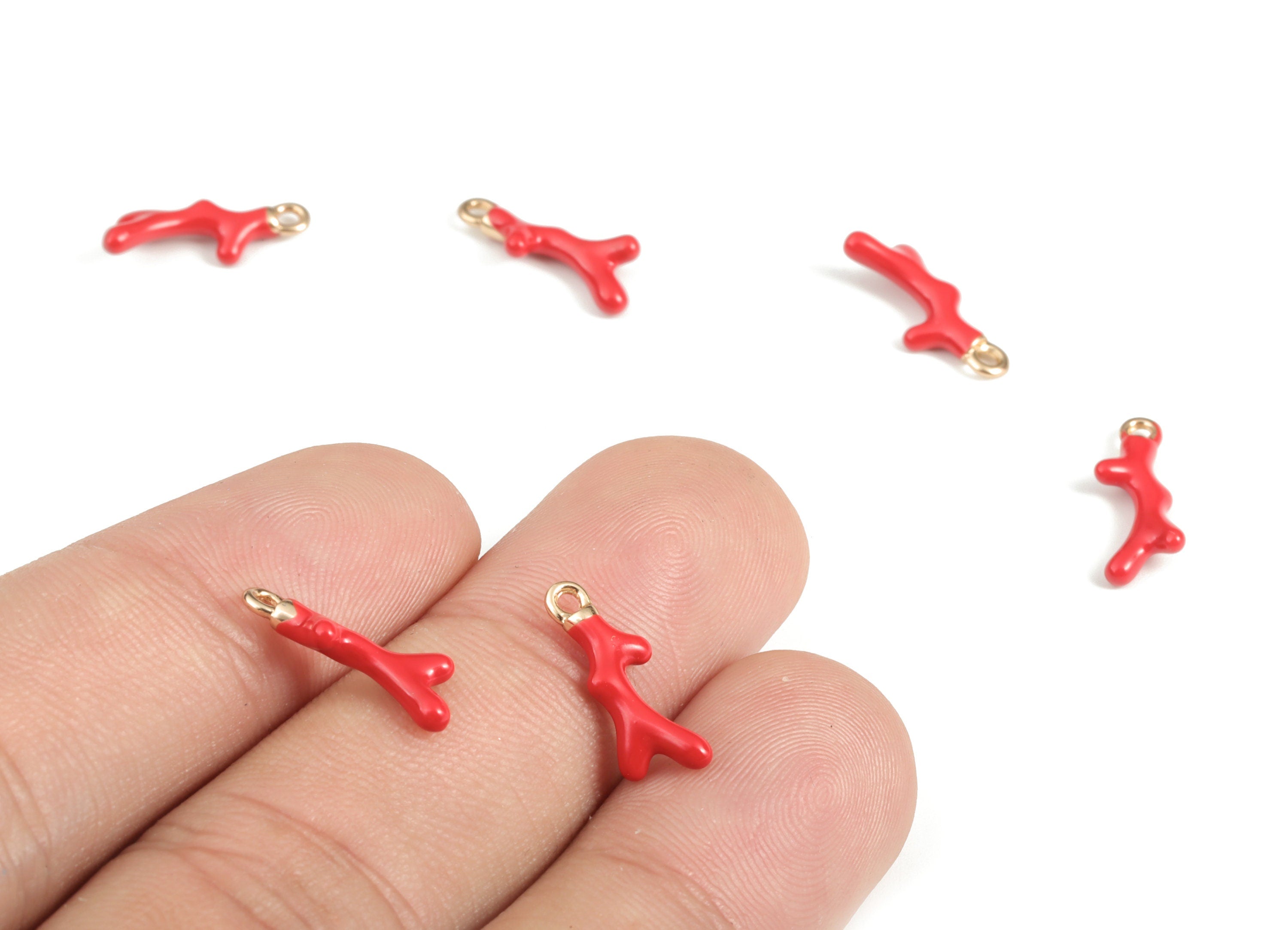 Brass Enamel Branch Earring Charm – Christmas Pendant Charm -18K Real Gold Plated Brass Antler - Jewelry Supply - 14.87x5.84x1.98mm -RGP3134 - DOMEDBAZAAR