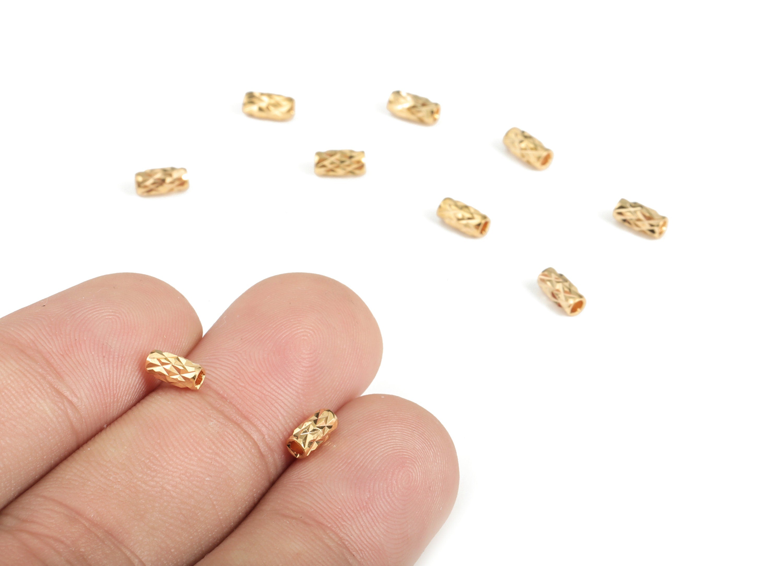 Gold Spacer Beads - Brass Tube Barrel Beads - Faceted Barrel Beads - 18K Real Gold Plated Brass – Jewelry Supplies - 5.78x2.96mm - RGP3136 - DOMEDBAZAAR