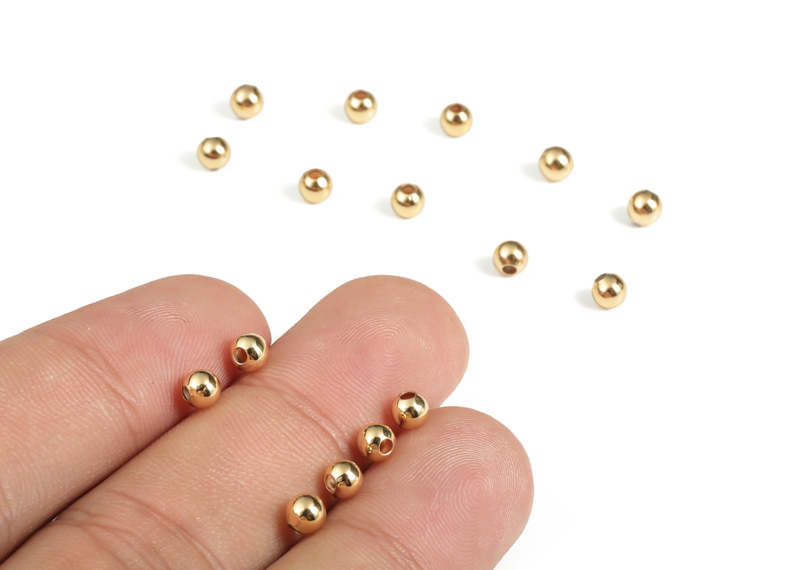 Smooth Round Beads - Gold Plated Round Spacer Beads - 18K Real Gold Plated Brass Beads – Beading Supplies - 1.6x3.92x3.42mm - RGP3070 - DOMEDBAZAAR